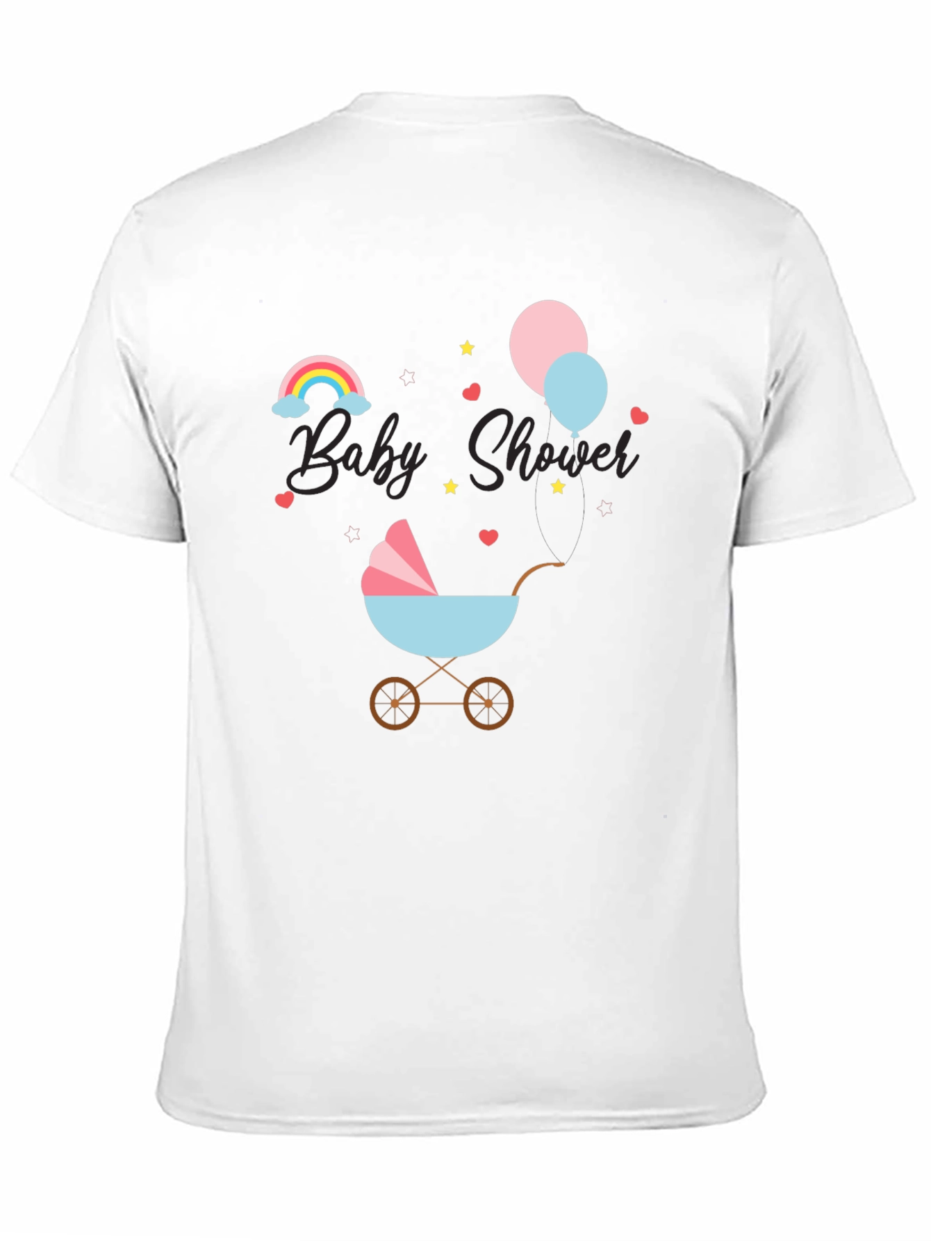 Baby Shower T-Shirt with Rainbow & Stroller Design