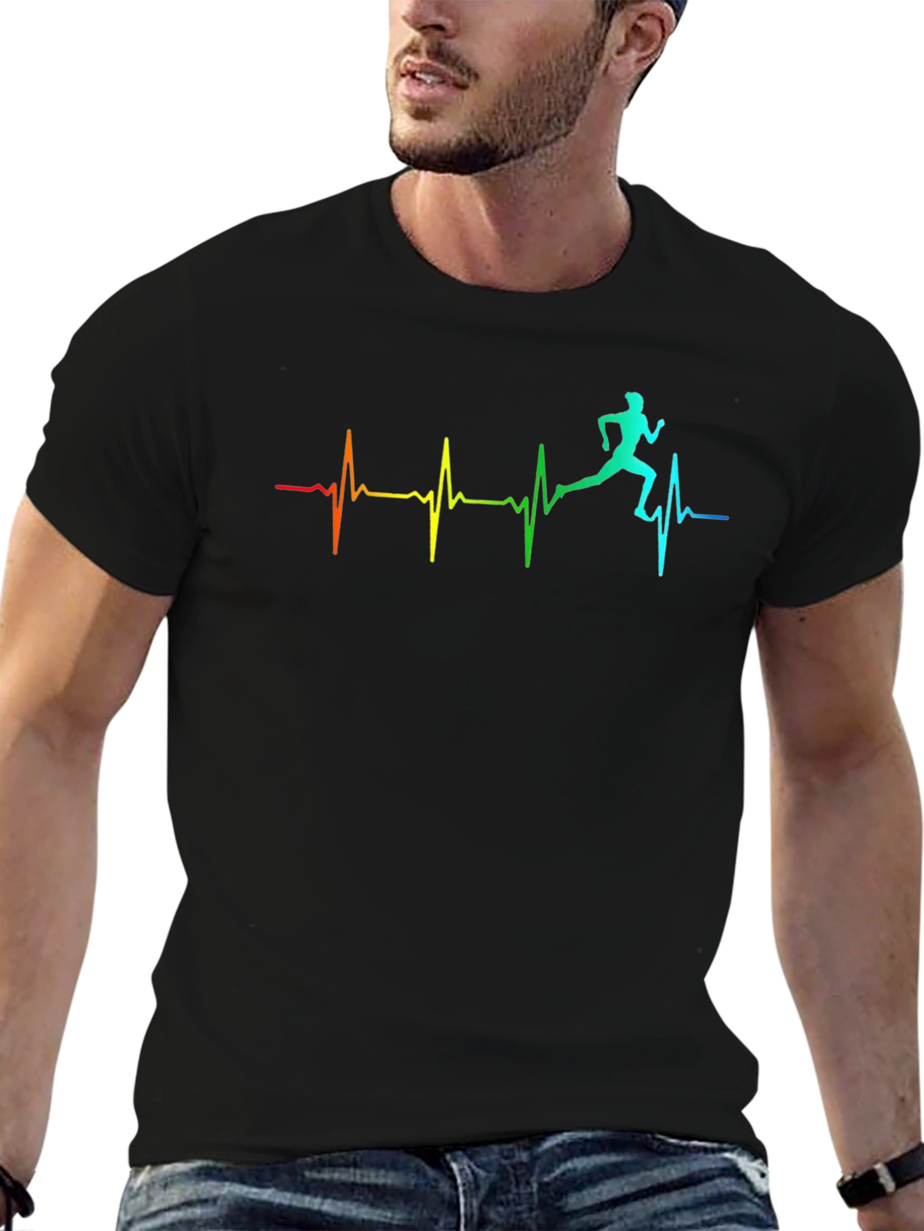 Runner Heartbeat T-Shirt - Black Athletic Tee