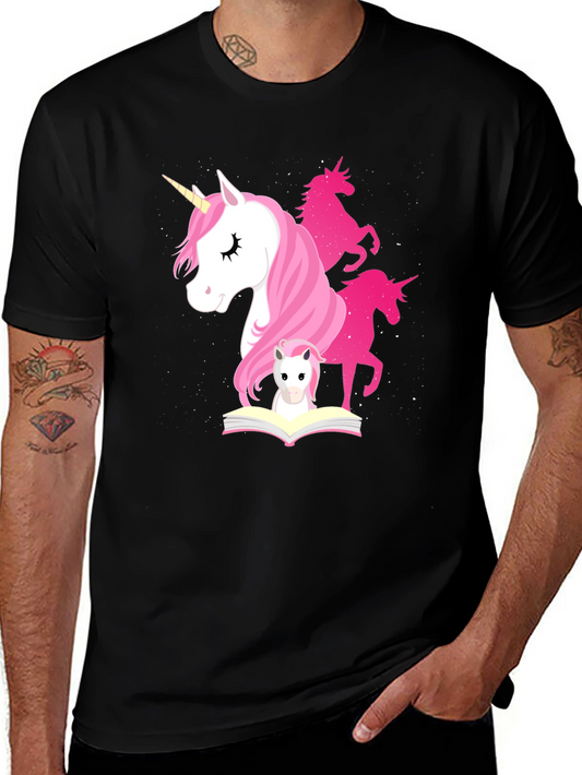 Unicorn Reading Book T-Shirt Black Novelty Graphic Tee