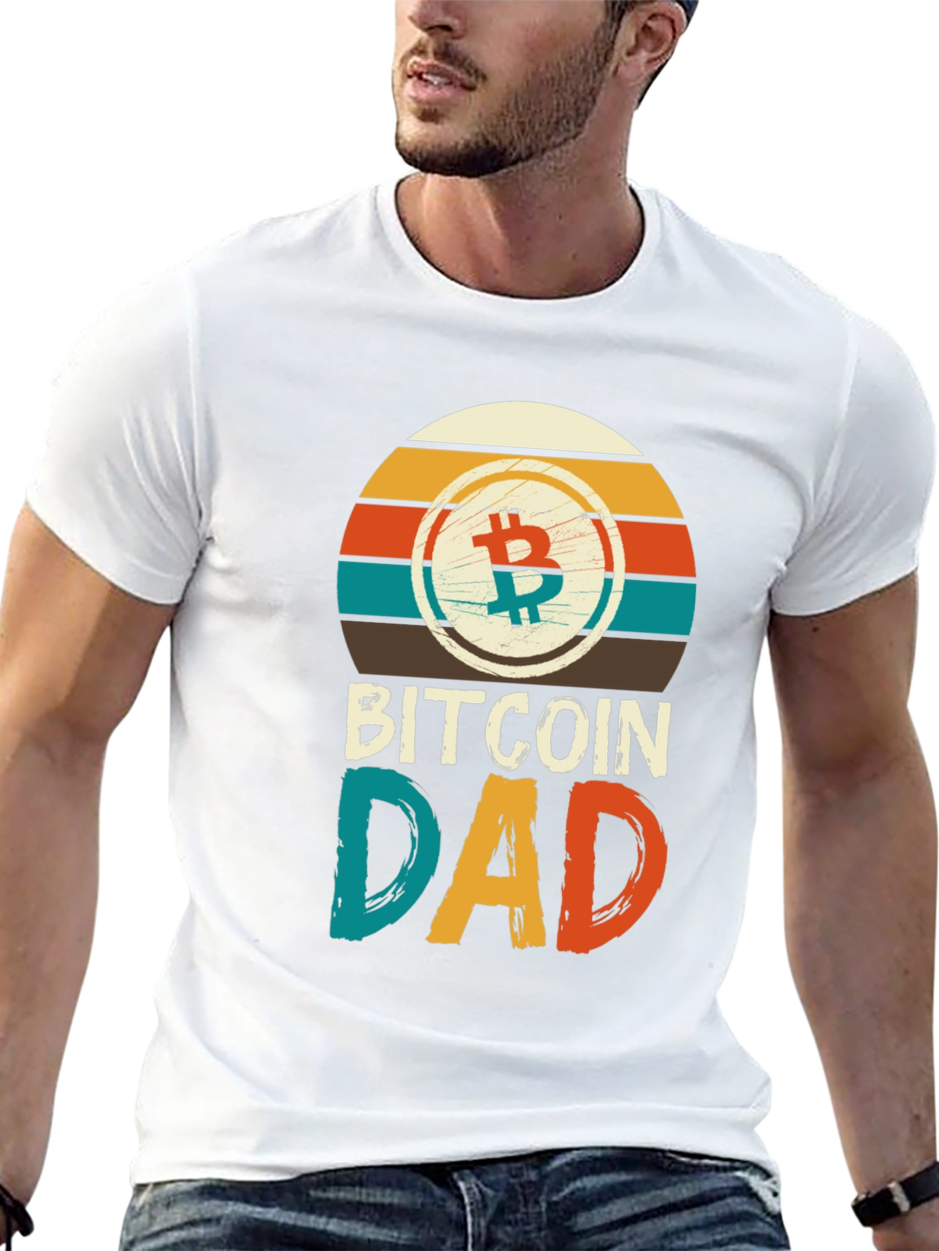 Bitcoin Dad Retro T-Shirt Crypto Father Gift Tee