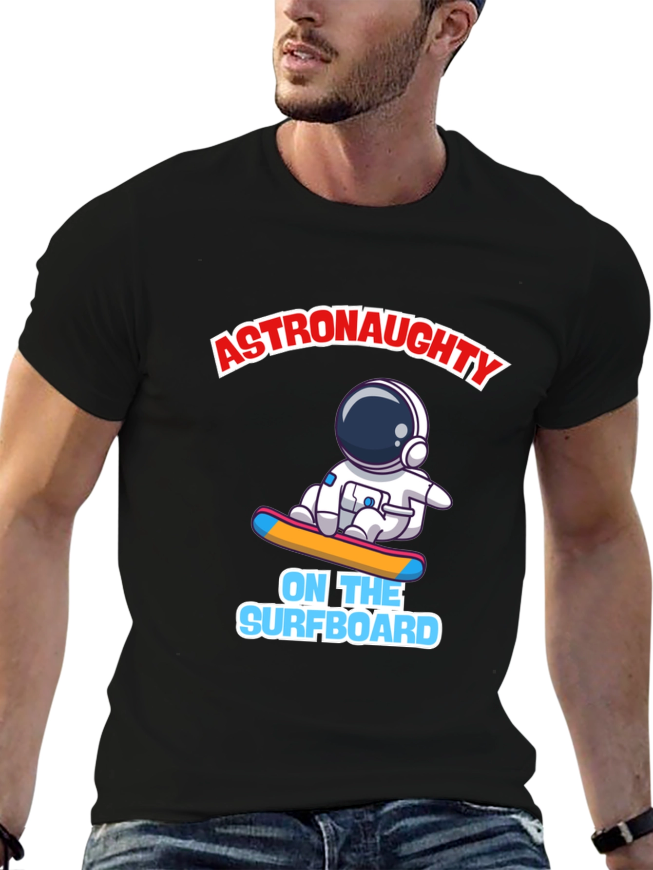 Astronaut Surfing T-Shirt - Black Graphic Tee