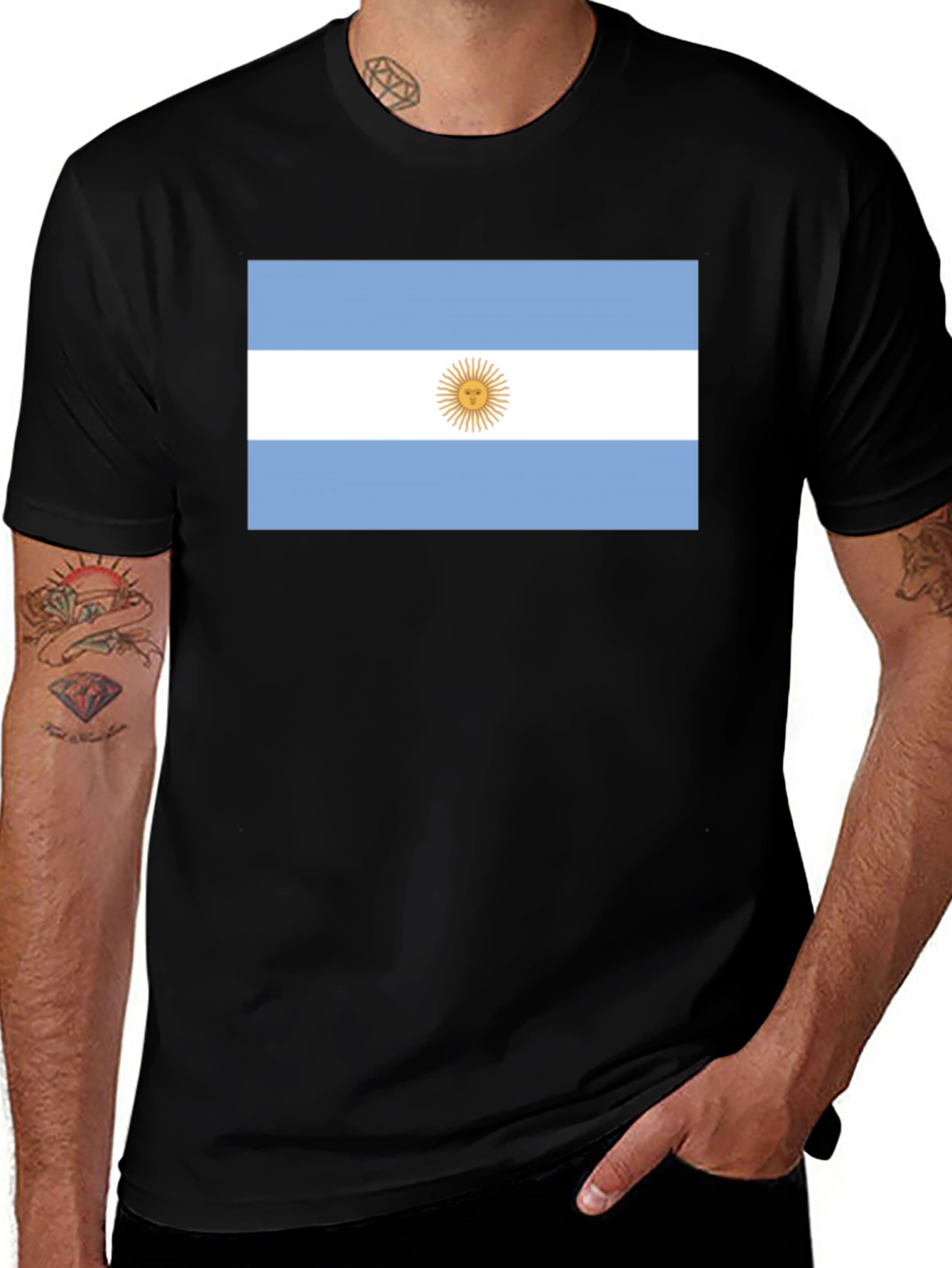 Argentina Flag T-Shirt - Black Cotton Tee
