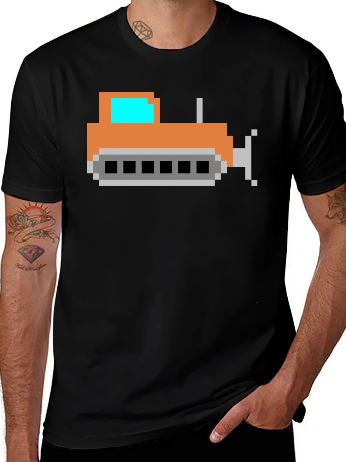 Pixel Bulldozer T-Shirt - Black Cotton Tee