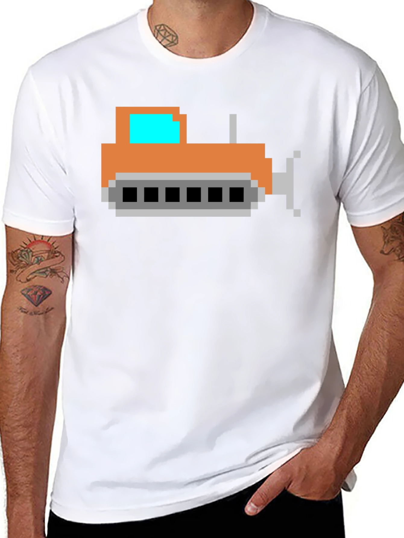 Pixel Bulldozer T-Shirt - Black Cotton Tee