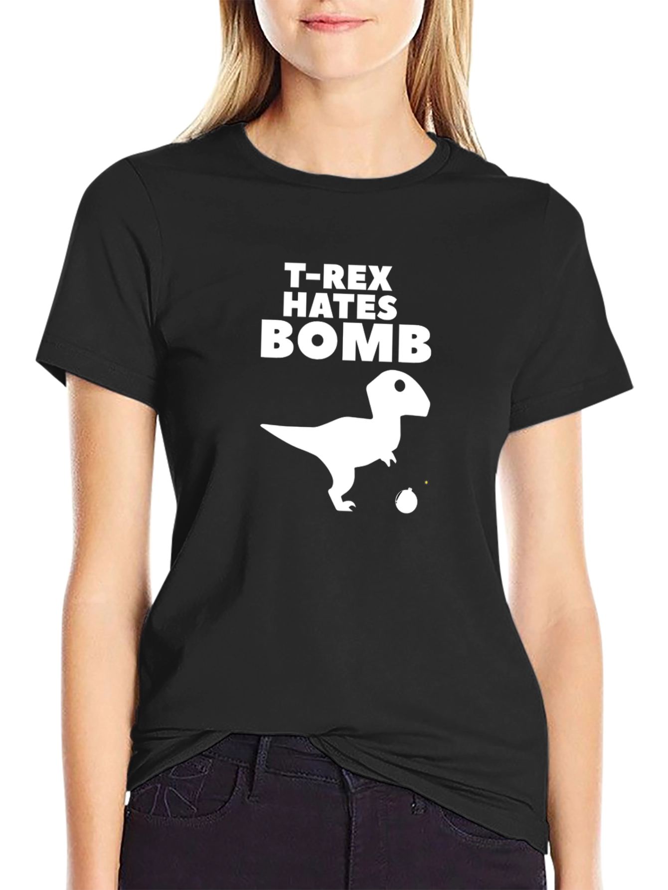 T-Rex Hates Bomb Graphic Tee - Black Cotton T-Shirt