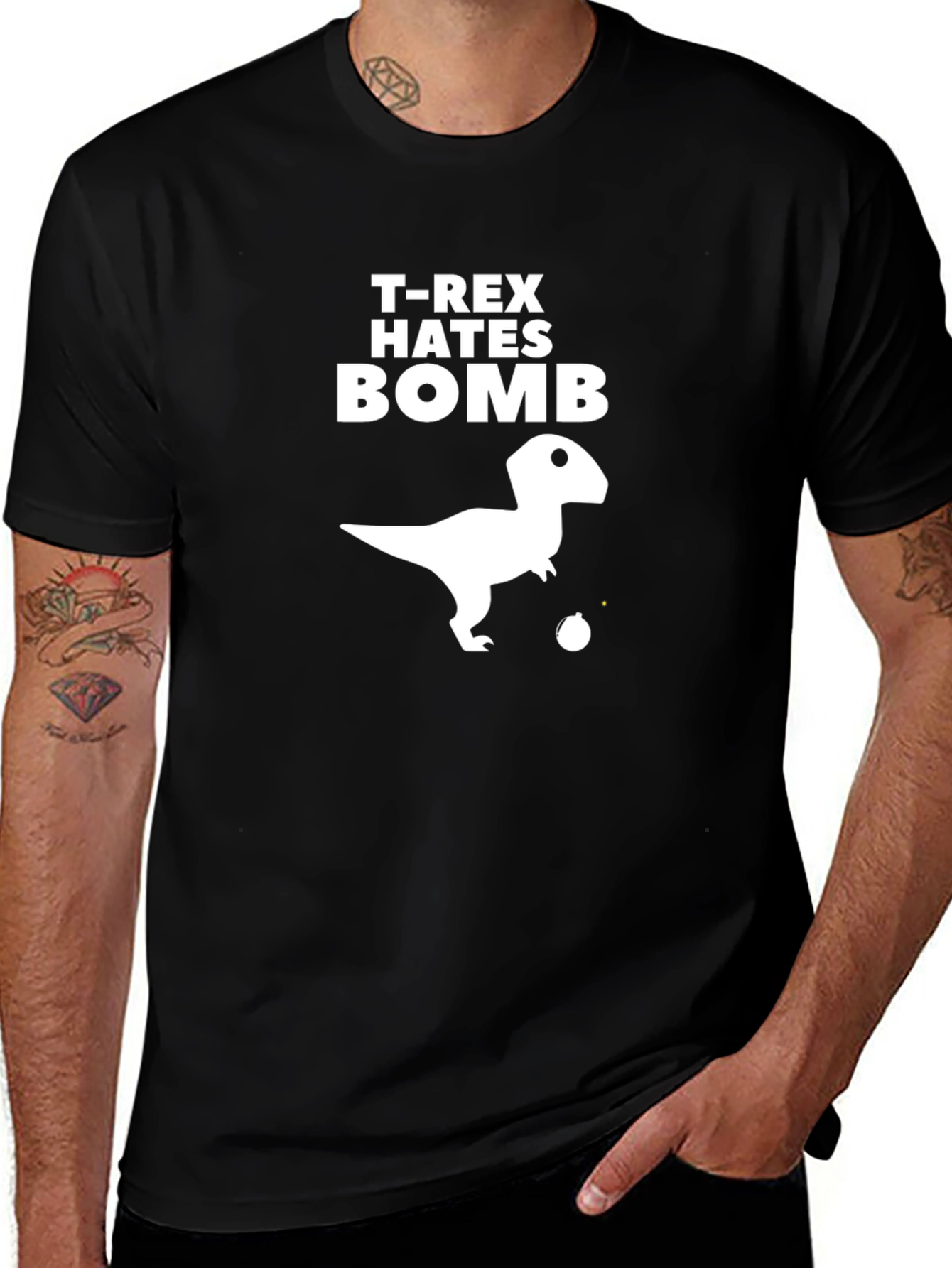 T-Rex Hates Bomb Graphic Tee - Black Cotton T-Shirt