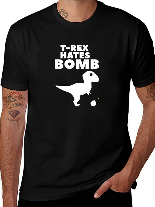 T-Rex Hates Bomb Graphic Tee - Black Cotton T-Shirt