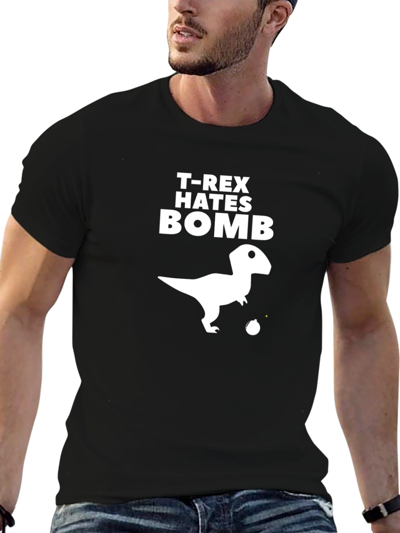T-Rex Hates Bomb Graphic Tee - Black Cotton T-Shirt
