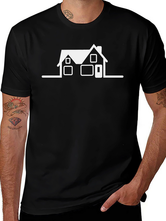 Minimalist House Graphic Tee - Black Cotton Blend