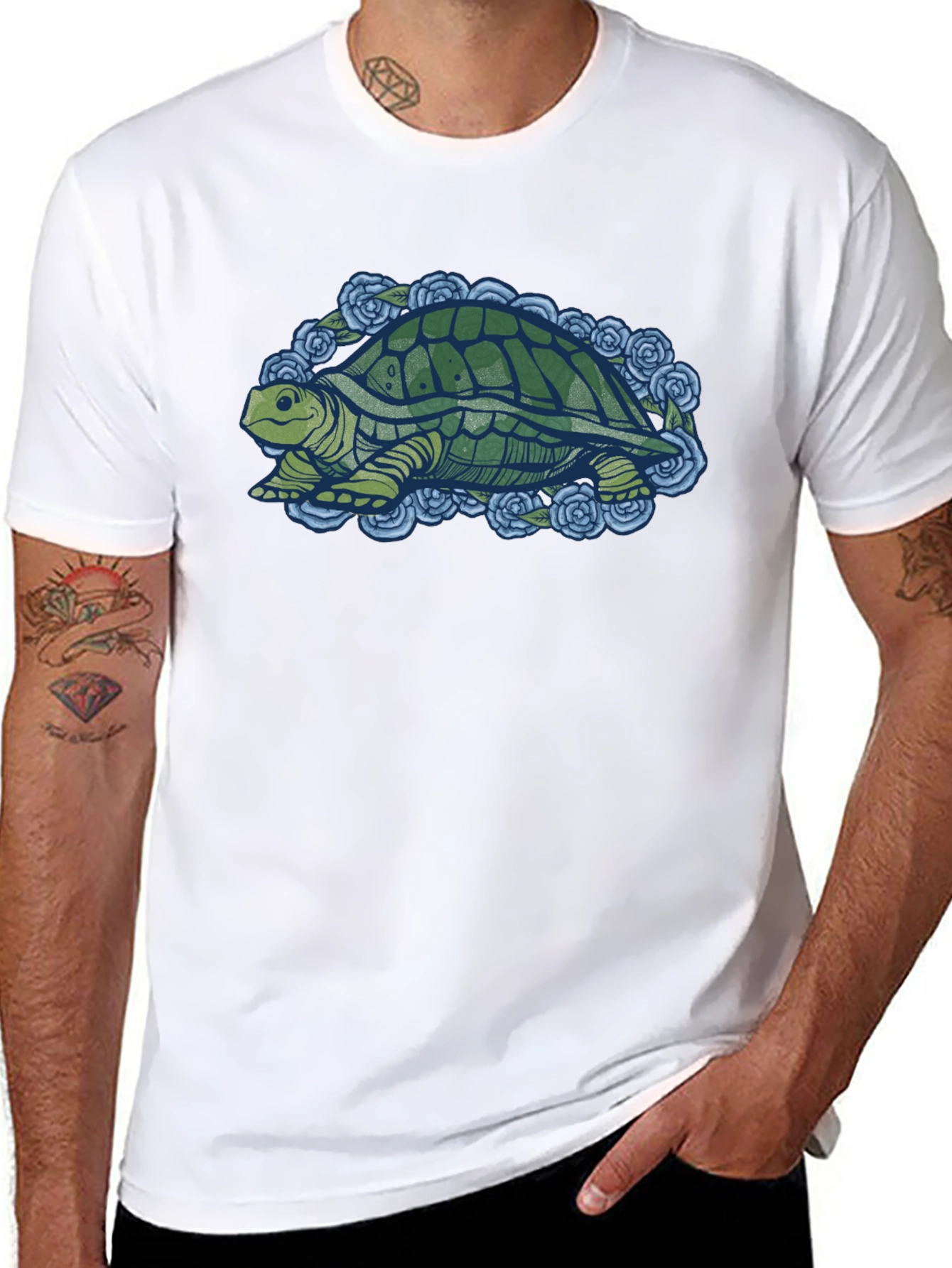 Turtle & Roses Graphic T-Shirt - Black