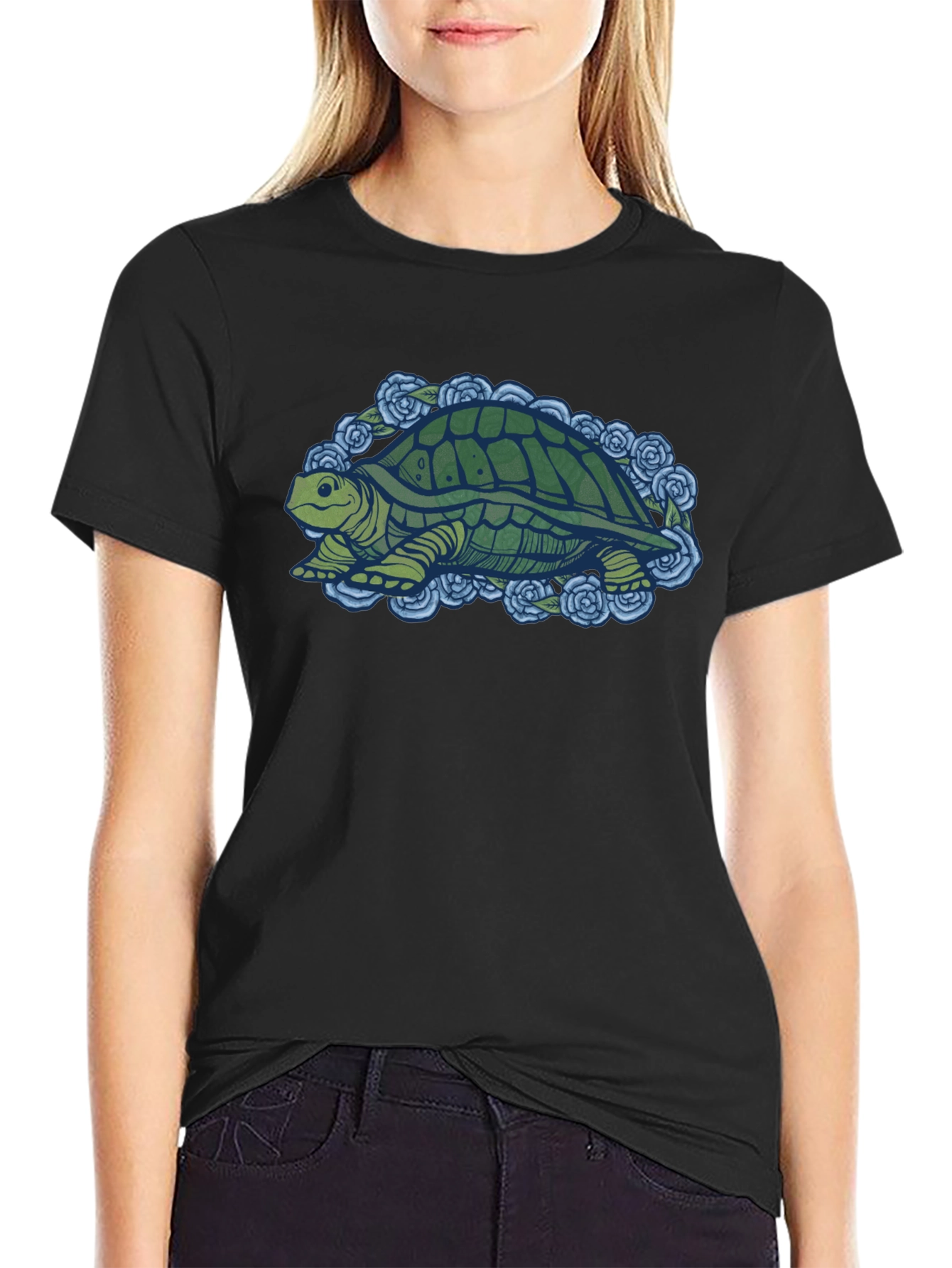 Turtle & Roses Graphic T-Shirt - Black