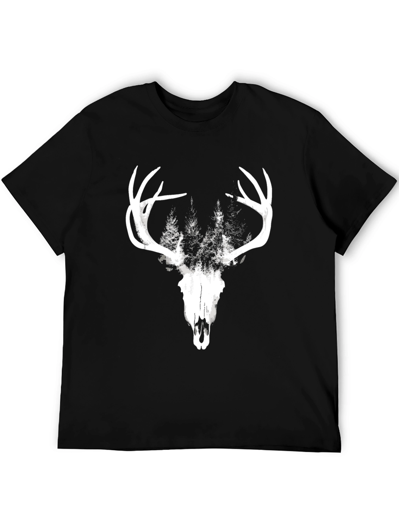 Mens Black Deer Skull & Forest Graphic Tee