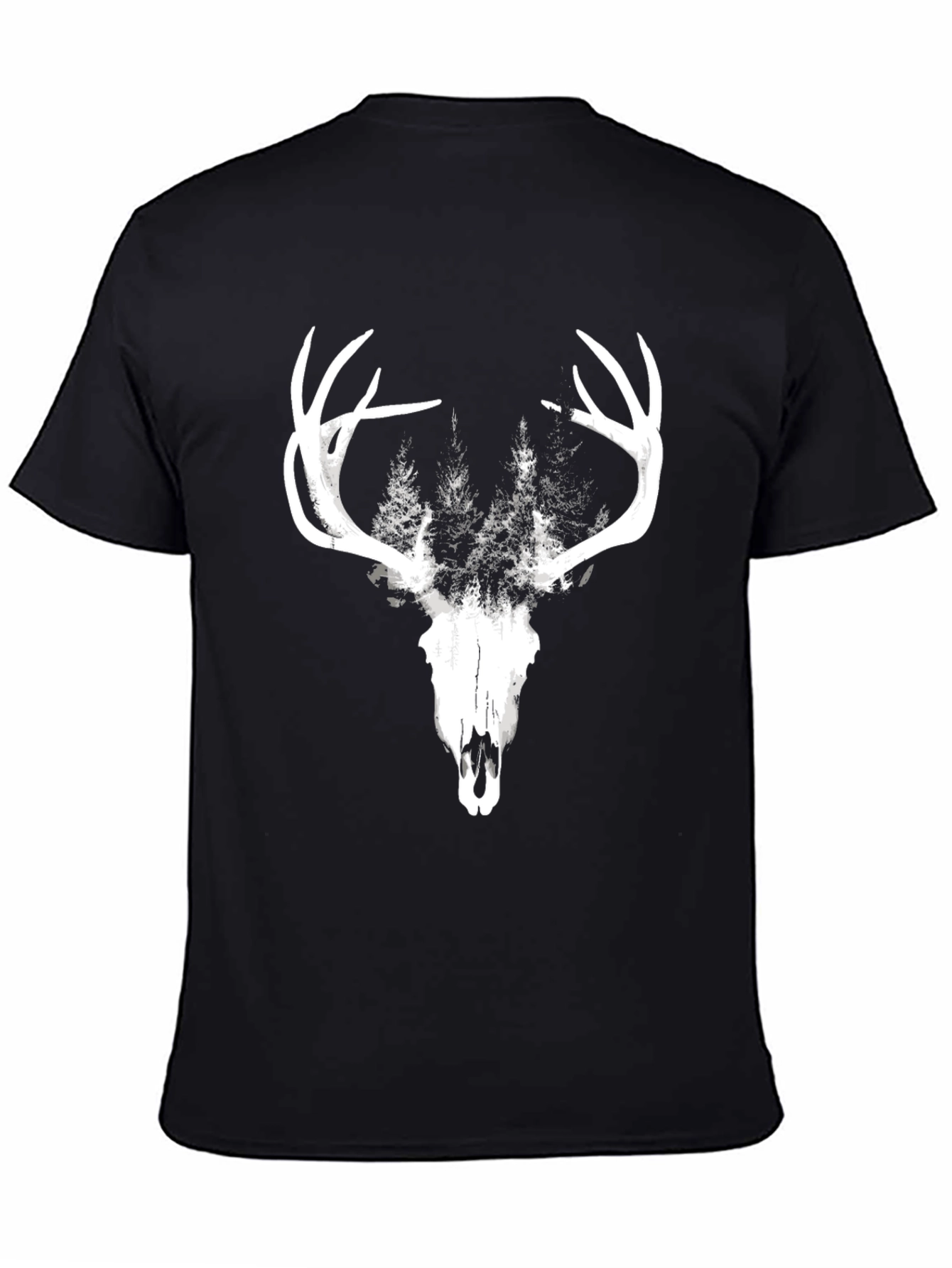 Mens Black Deer Skull & Forest Graphic Tee