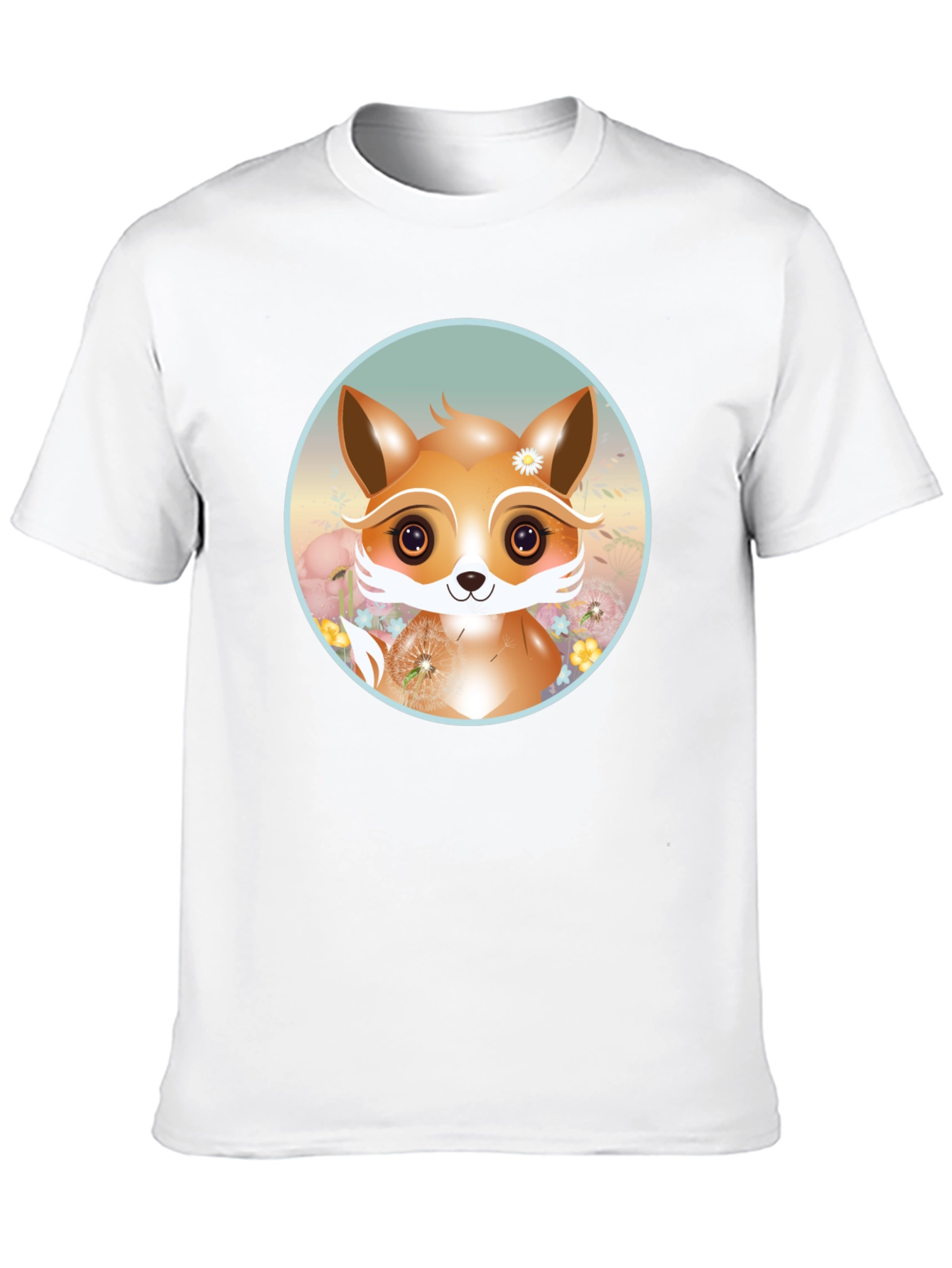 Cute Fox Graphic Tee - Black Cotton Blend