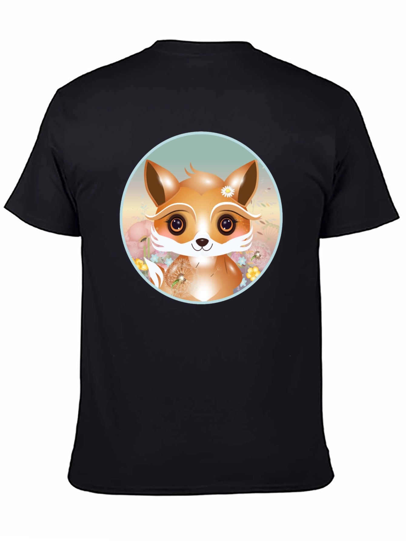 Cute Fox Graphic Tee - Black Cotton Blend