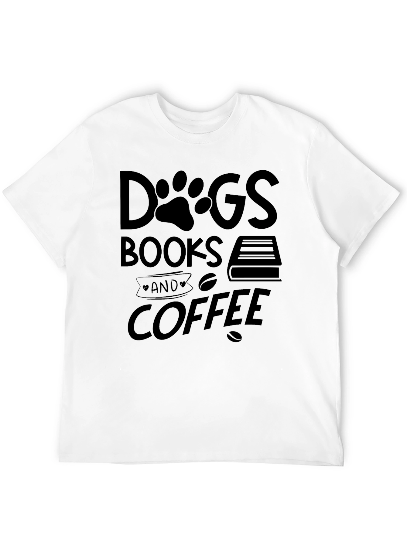 Dogs Books & Coffee Black Graphic T-Shirt