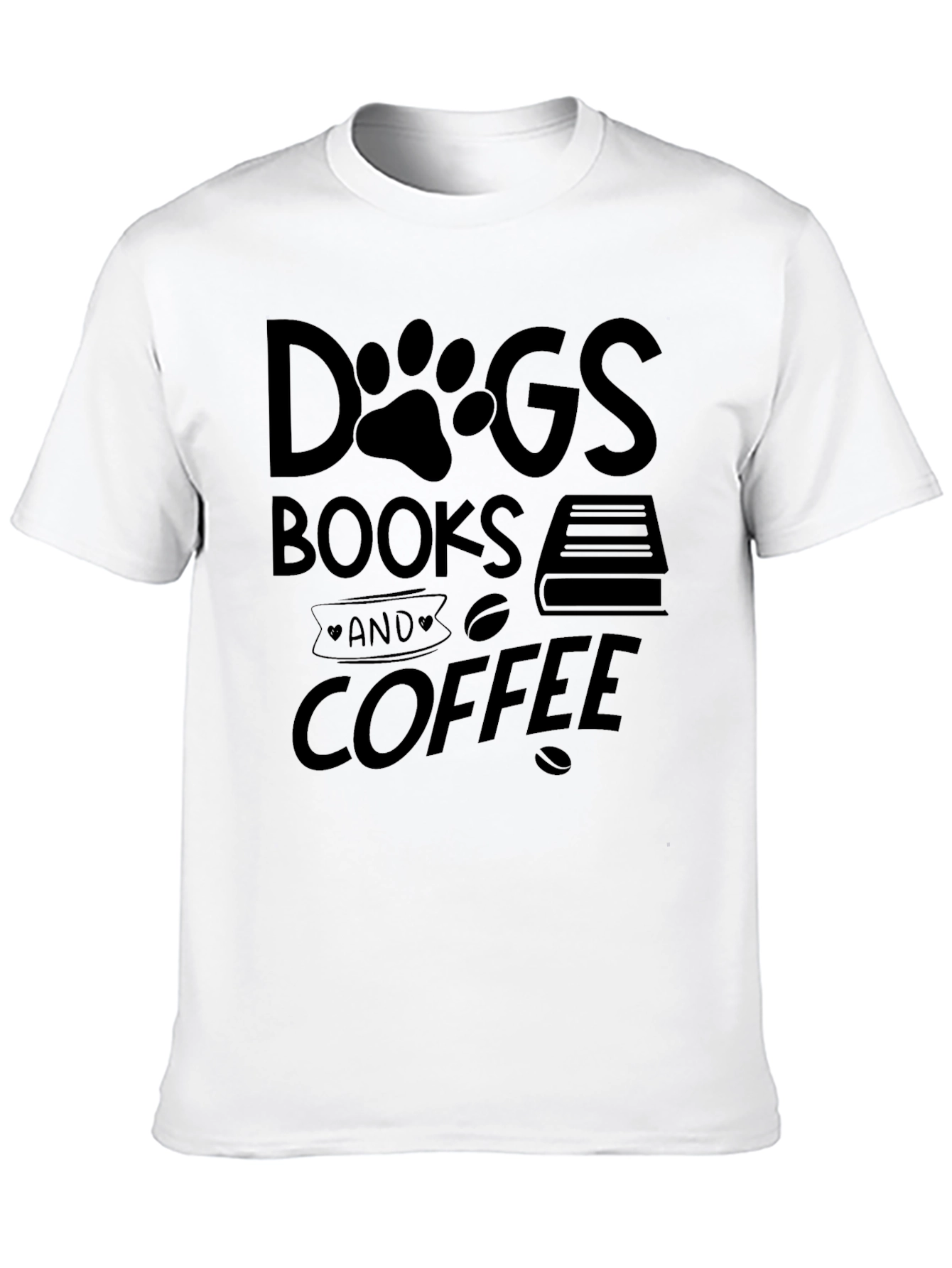 Dogs Books & Coffee Black Graphic T-Shirt