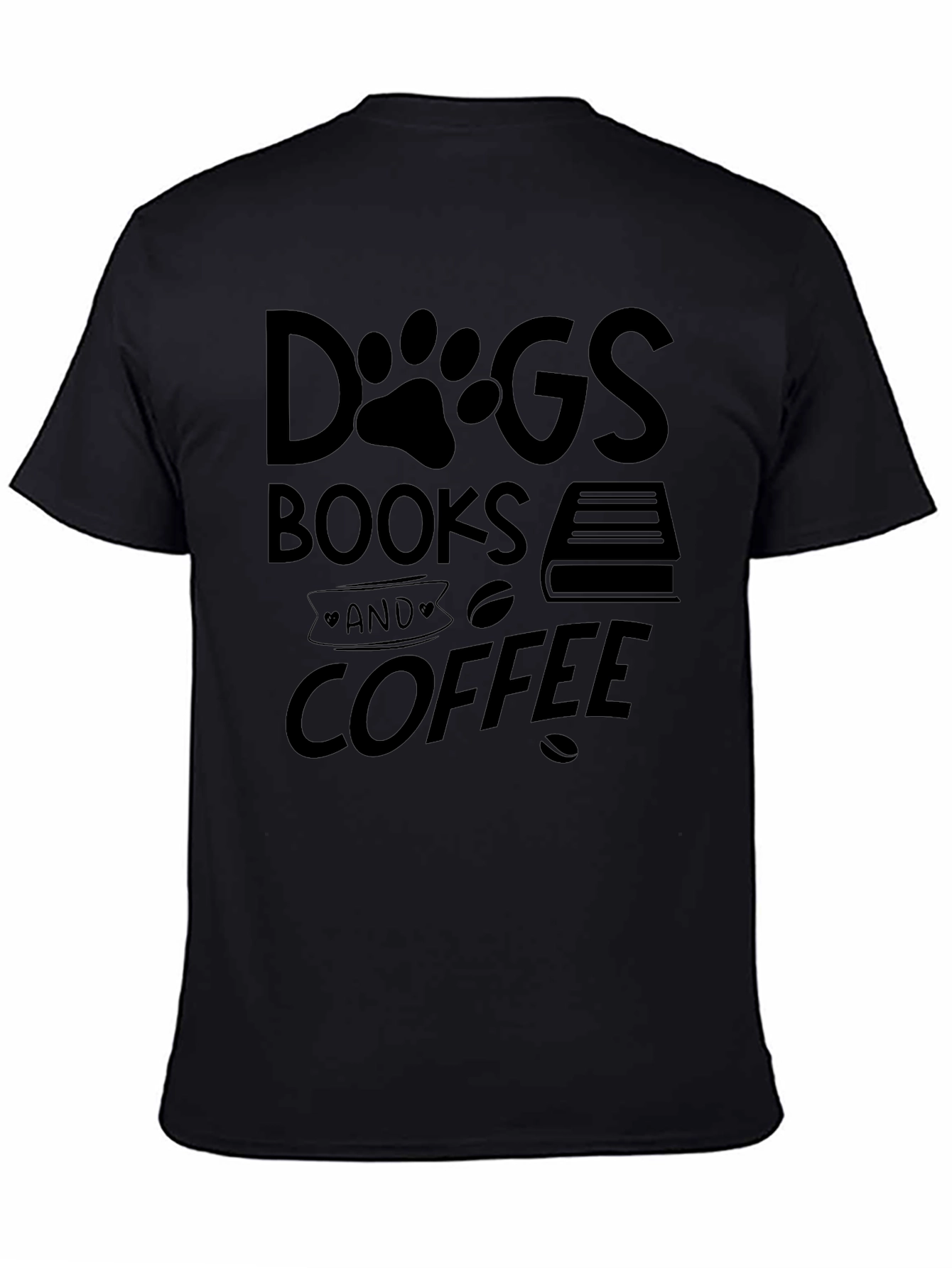 Dogs Books & Coffee Black Graphic T-Shirt