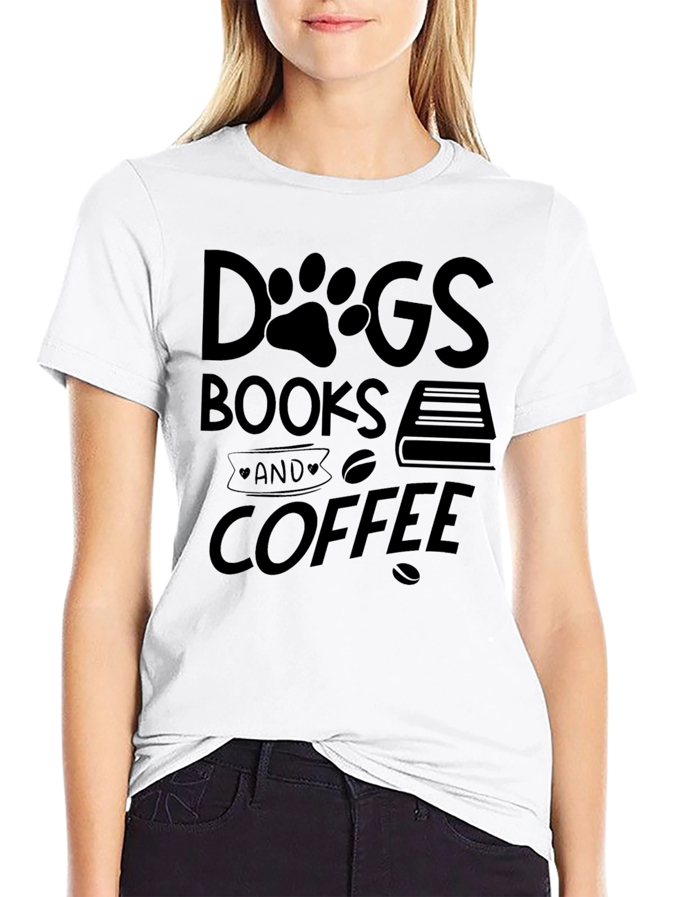 Dogs Books & Coffee Black Graphic T-Shirt