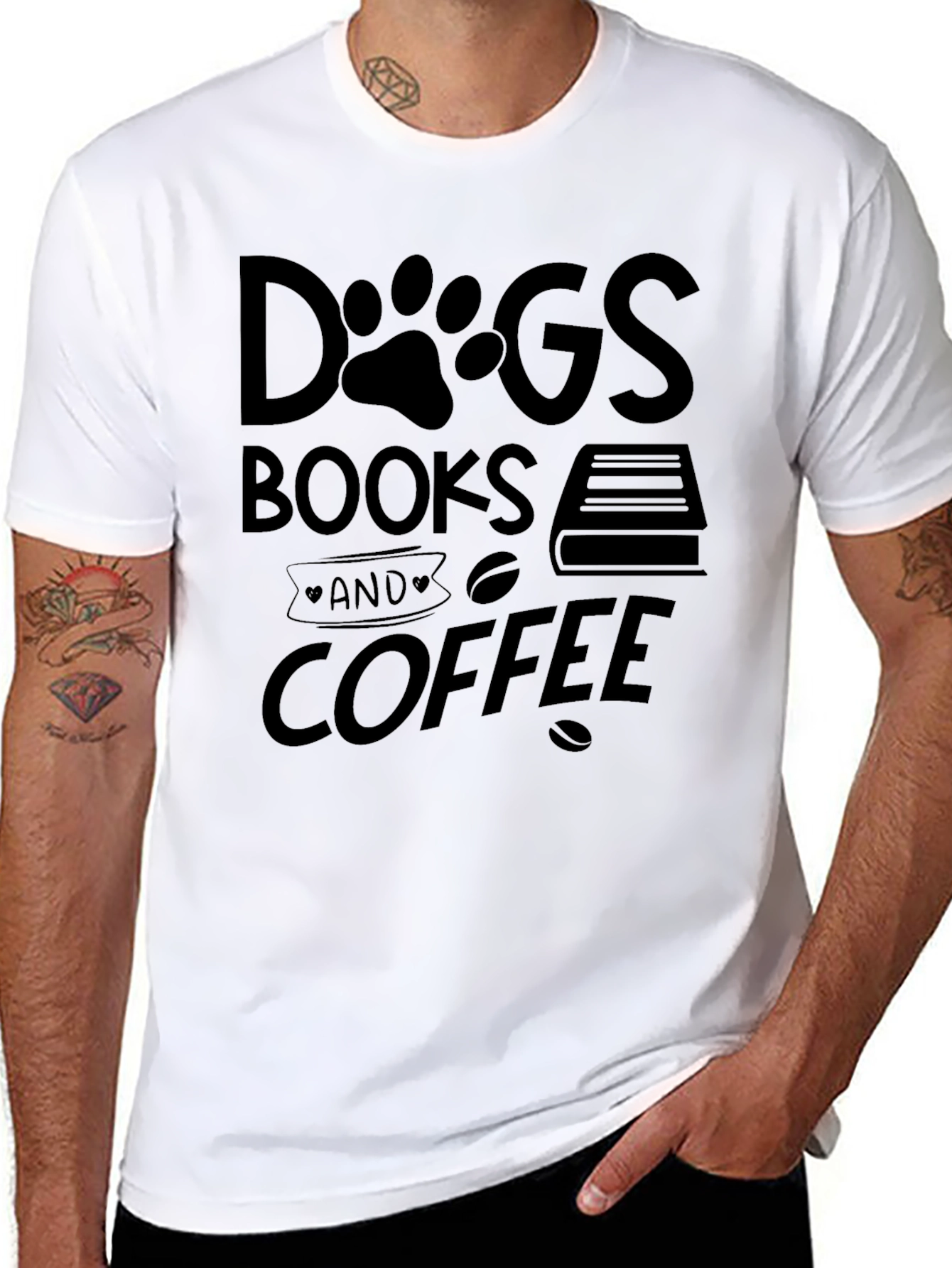 Dogs Books & Coffee Black Graphic T-Shirt