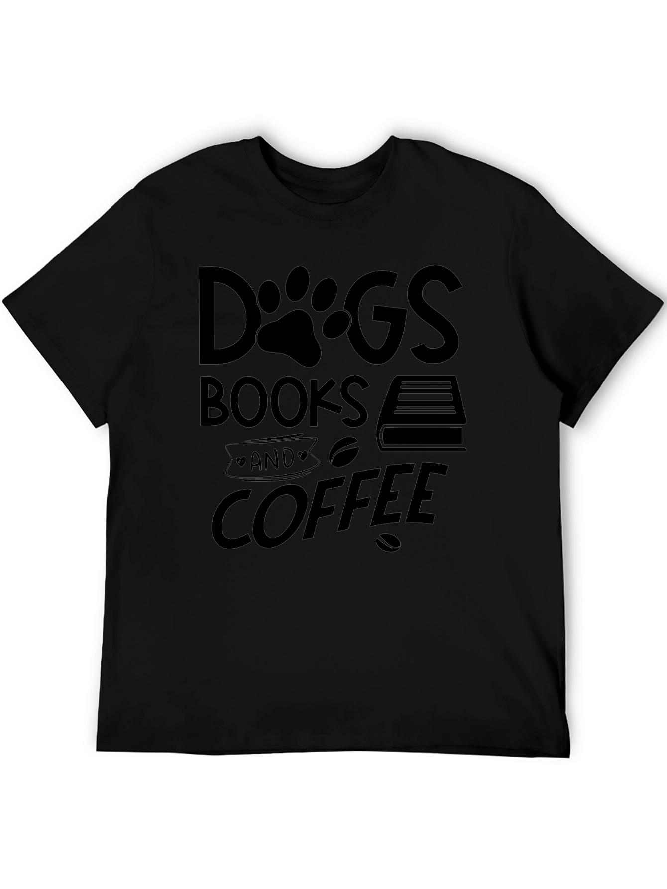 Dogs Books & Coffee Black Graphic T-Shirt