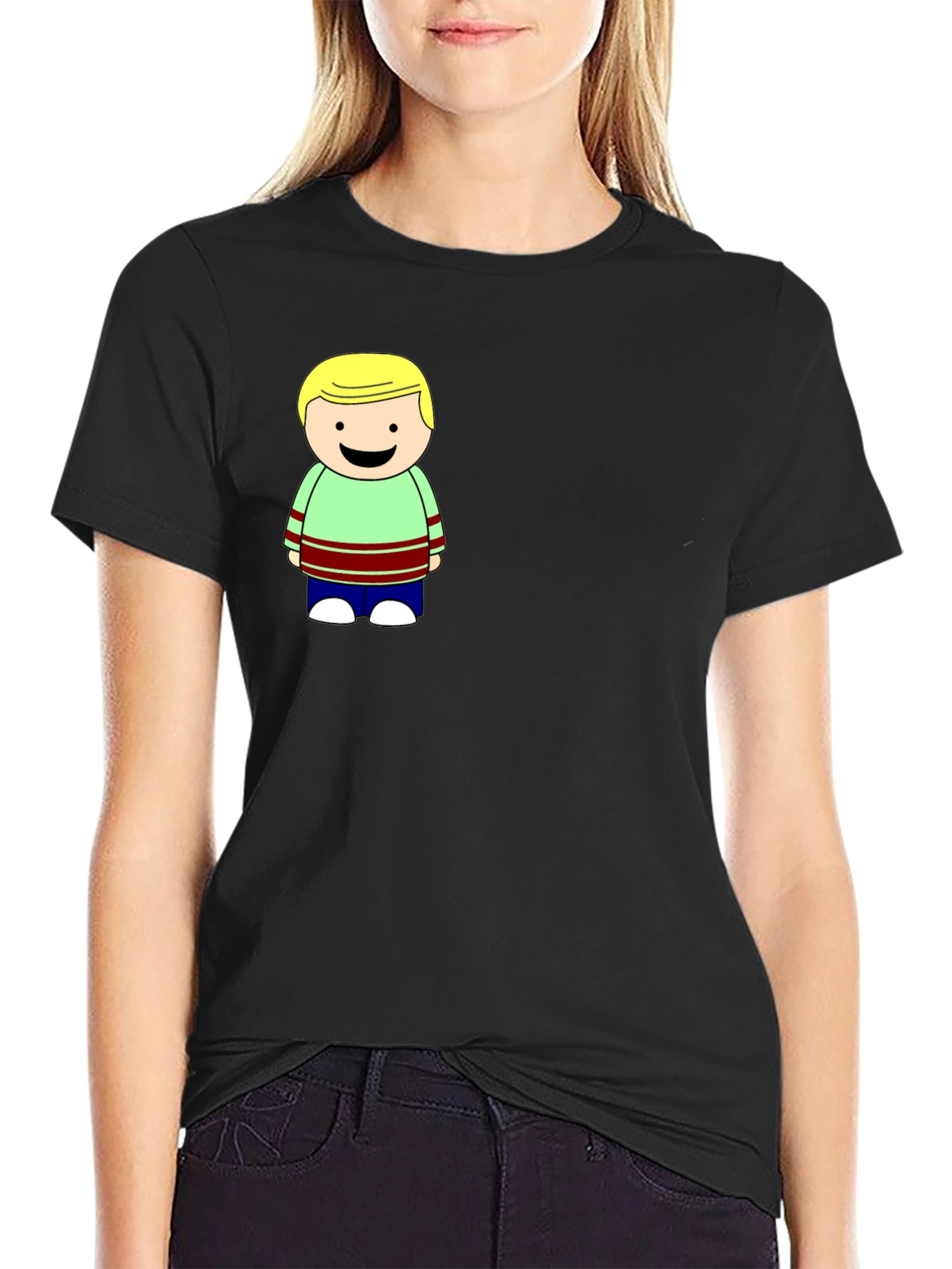 Cartoon Boy Graphic Black T-Shirt
