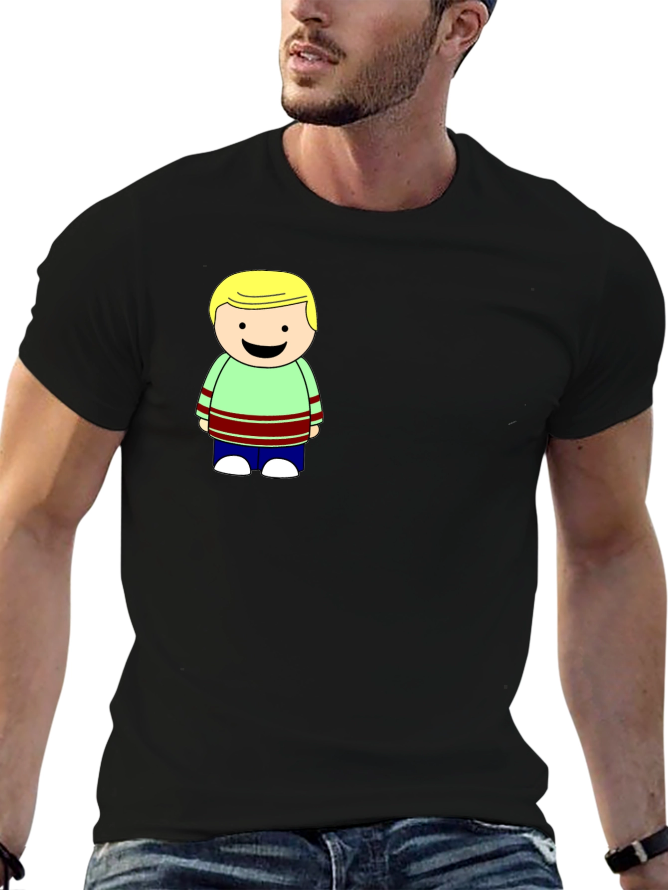 Cartoon Boy Graphic Black T-Shirt