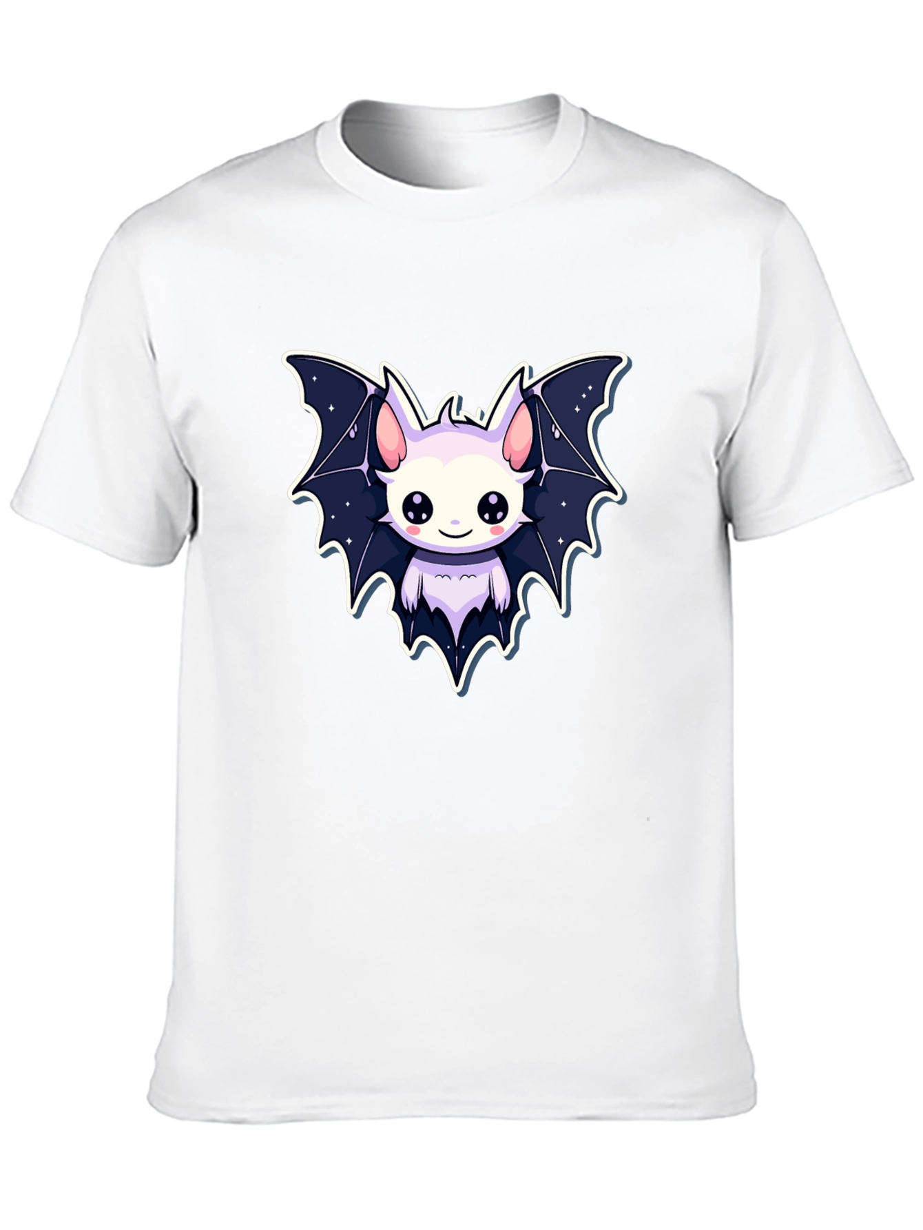 Cute Cartoon Bat Graphic Tee - Black Cotton Shirt