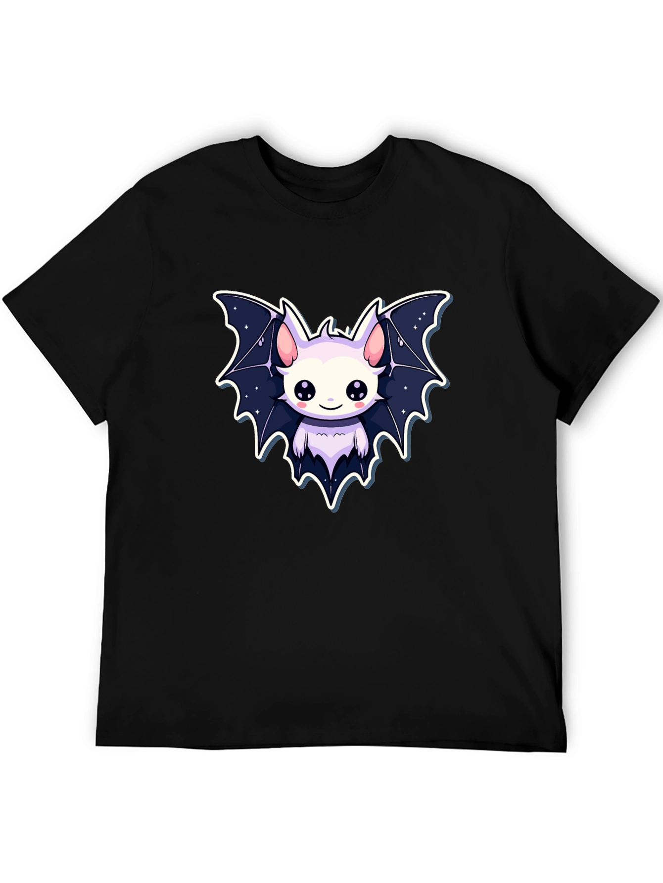 Cute Cartoon Bat Graphic Tee - Black Cotton Shirt