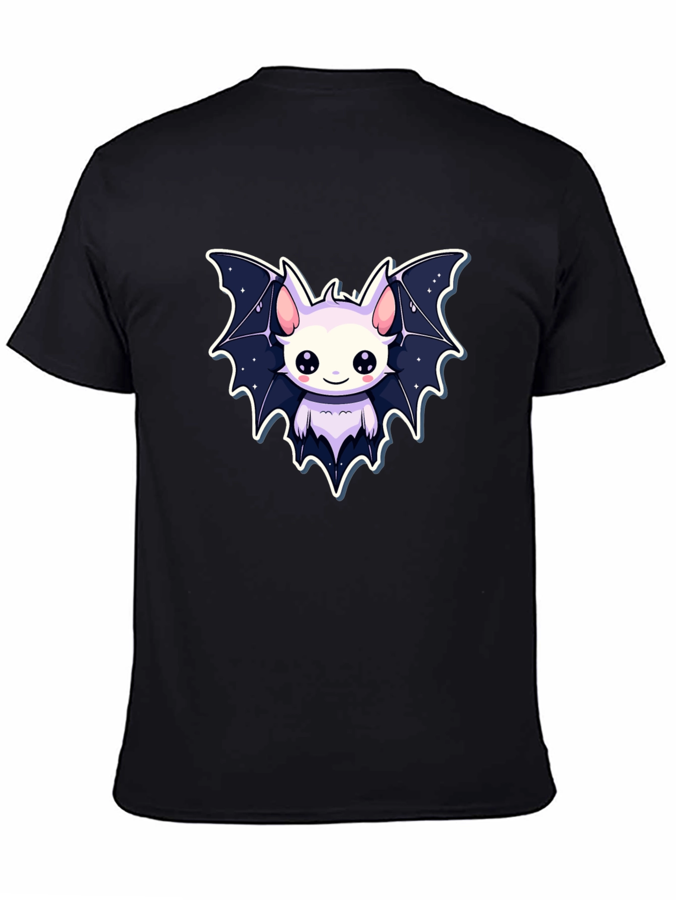 Cute Cartoon Bat Graphic Tee - Black Cotton Shirt