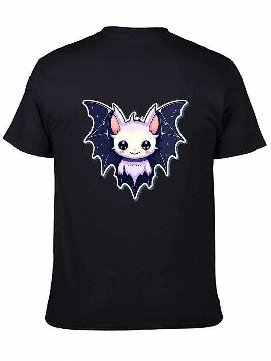 Cute Cartoon Bat Graphic Tee - Black Cotton Shirt
