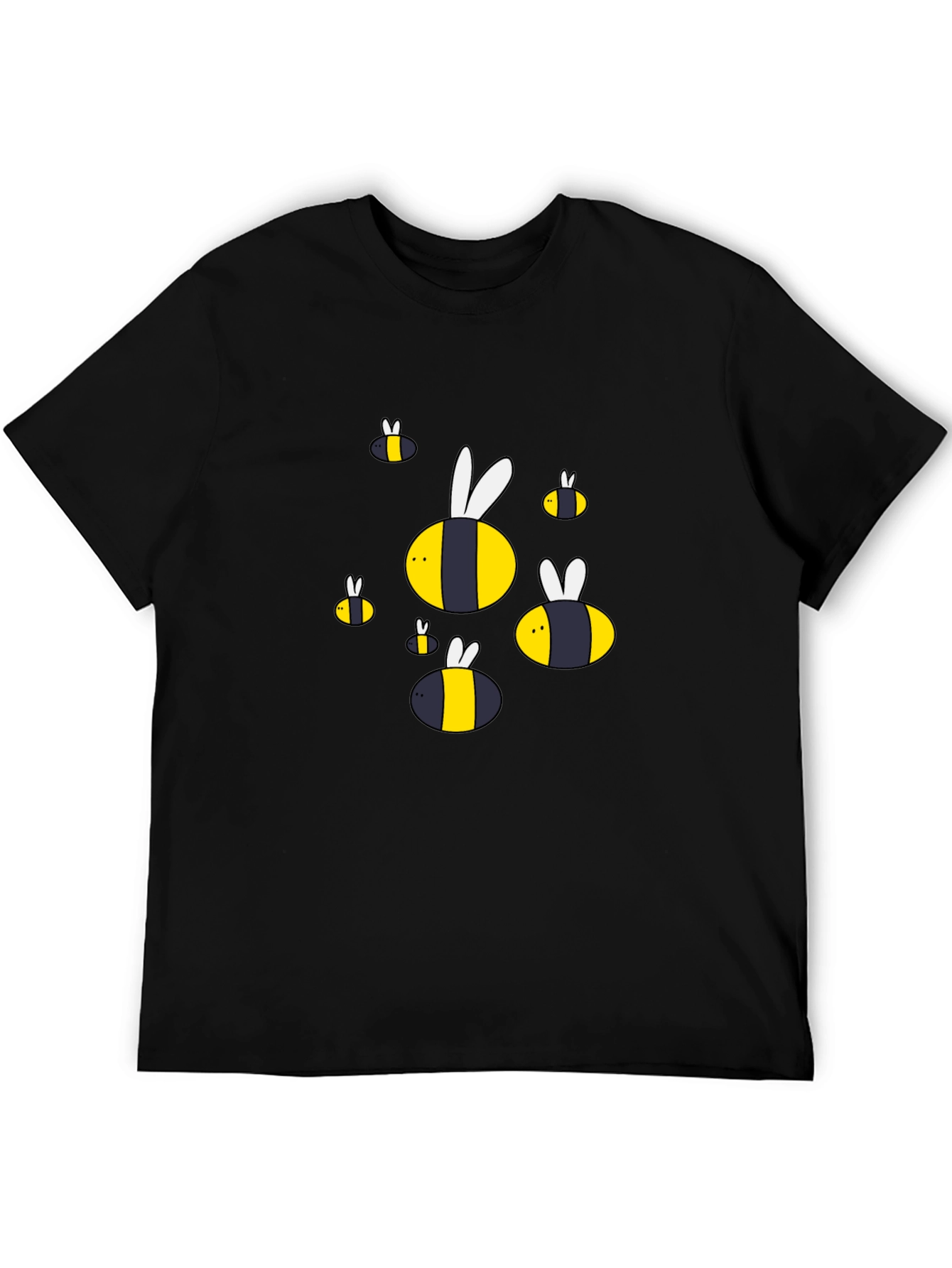 Cartoon Bee Graphic T-Shirt - Black Cotton Blend
