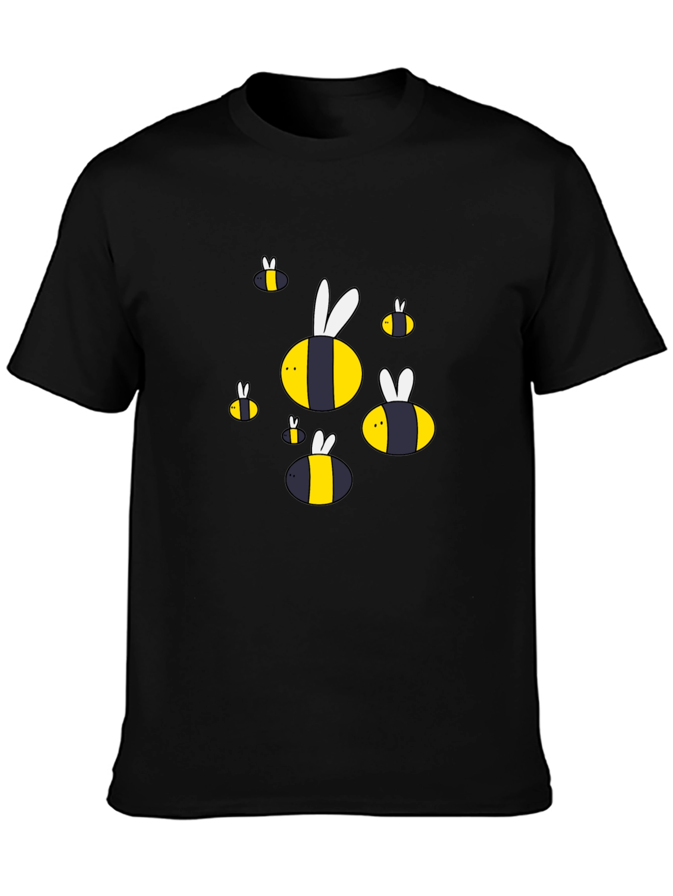 Cartoon Bee Graphic T-Shirt - Black Cotton Blend