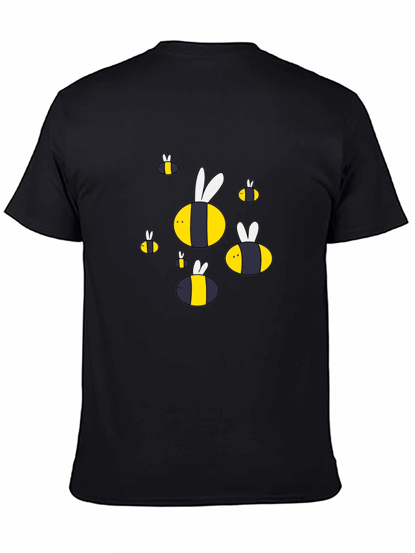 Cartoon Bee Graphic T-Shirt - Black Cotton Blend