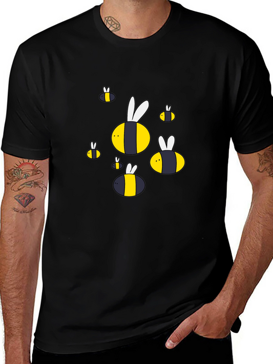 Cartoon Bee Graphic T-Shirt - Black Cotton Blend