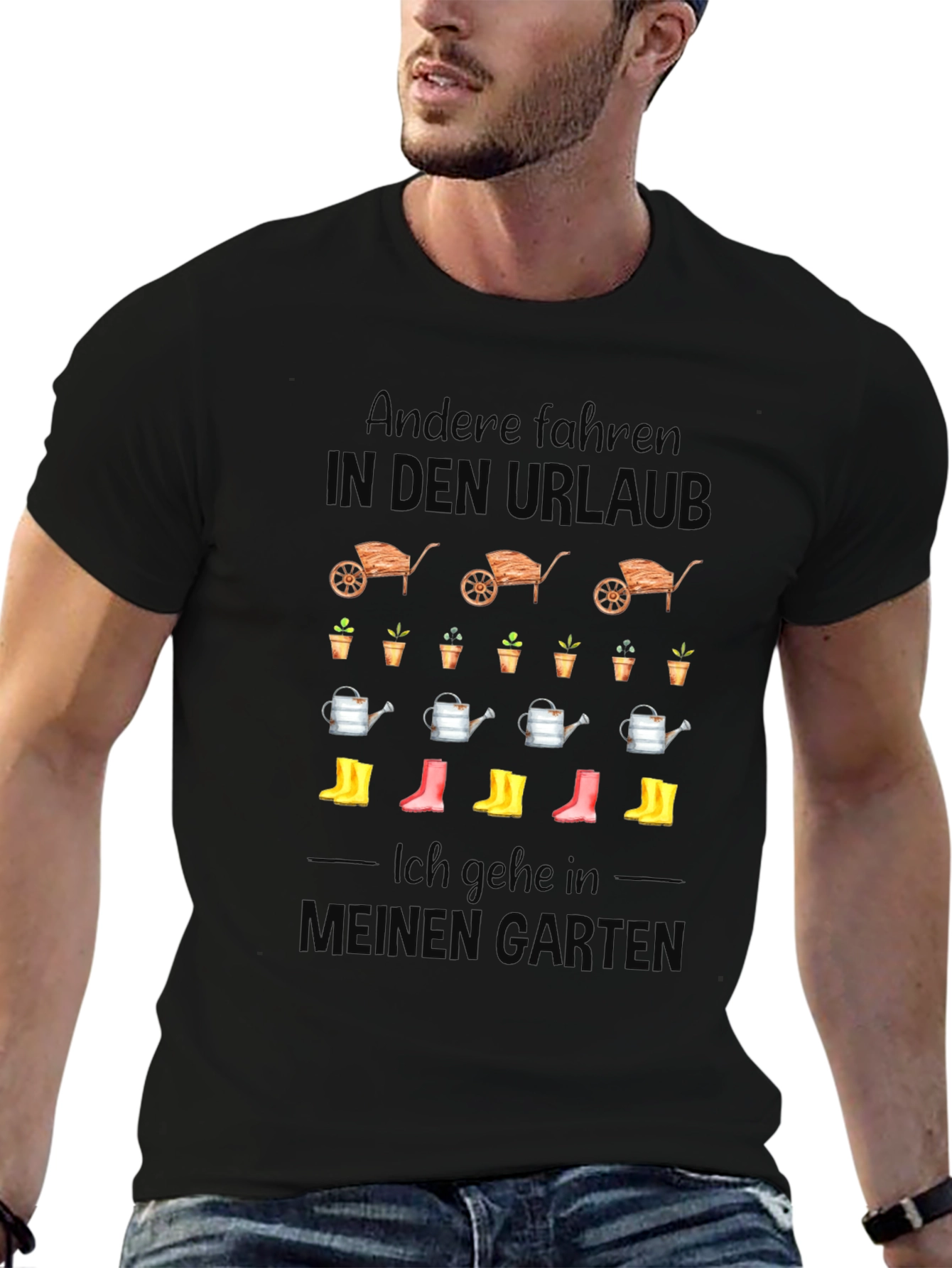 Gardening T-Shirt: In den Urlaub Black Cotton Tee
