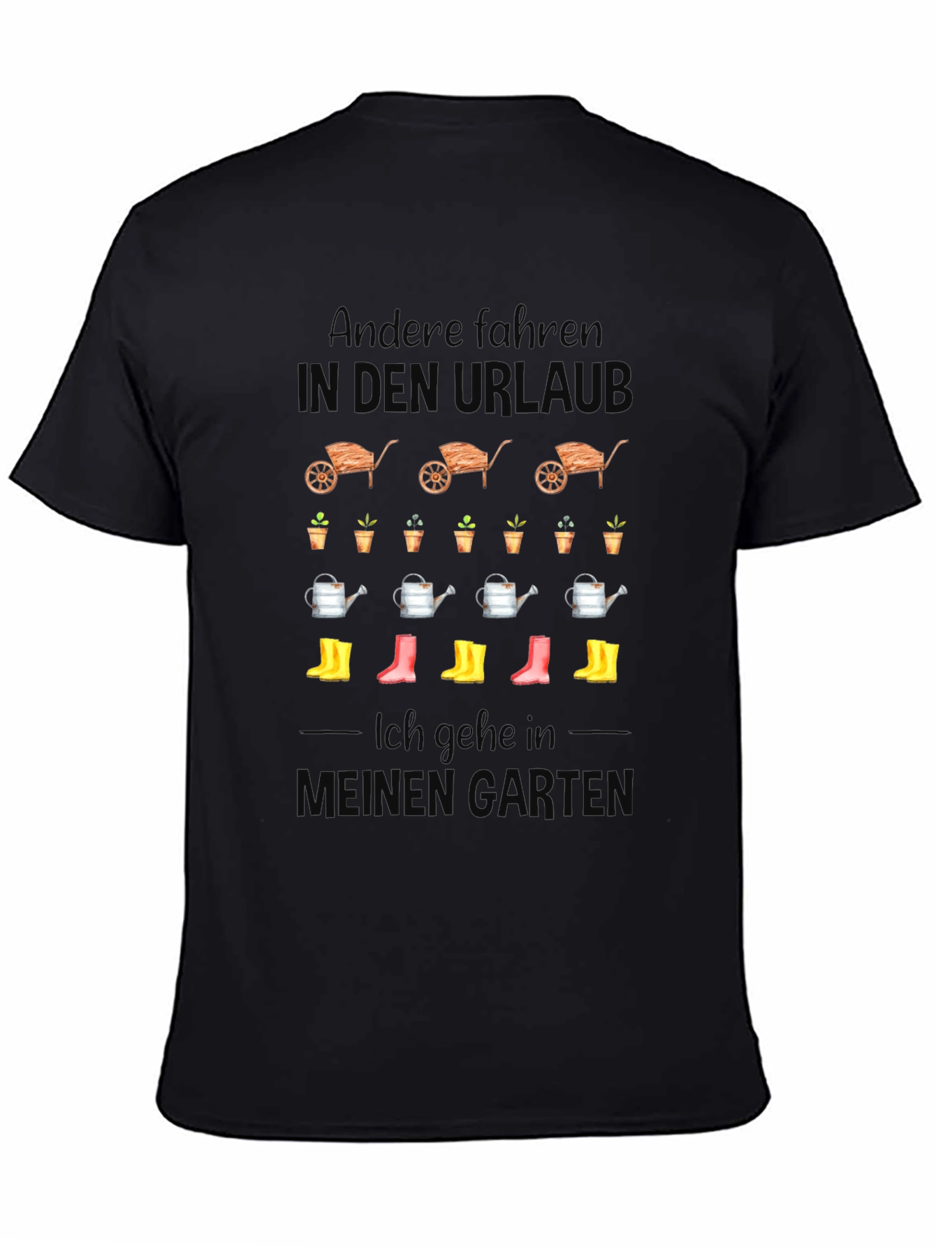 Gardening T-Shirt: In den Urlaub Black Cotton Tee