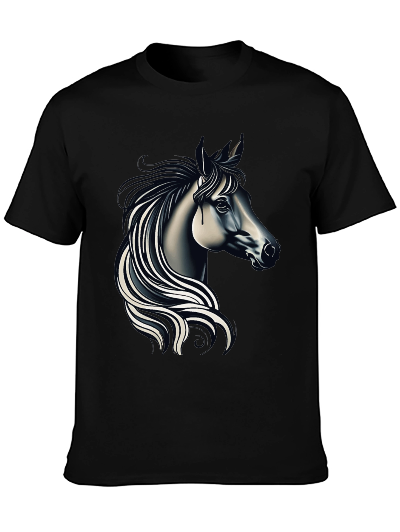 Black T-shirt with Elegant Horse Design