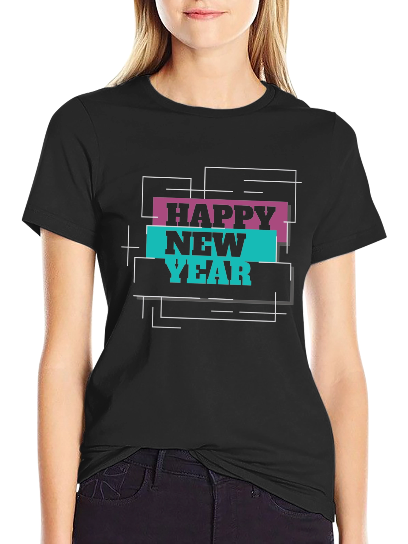 Happy New Year Graphic T-Shirt - Black
