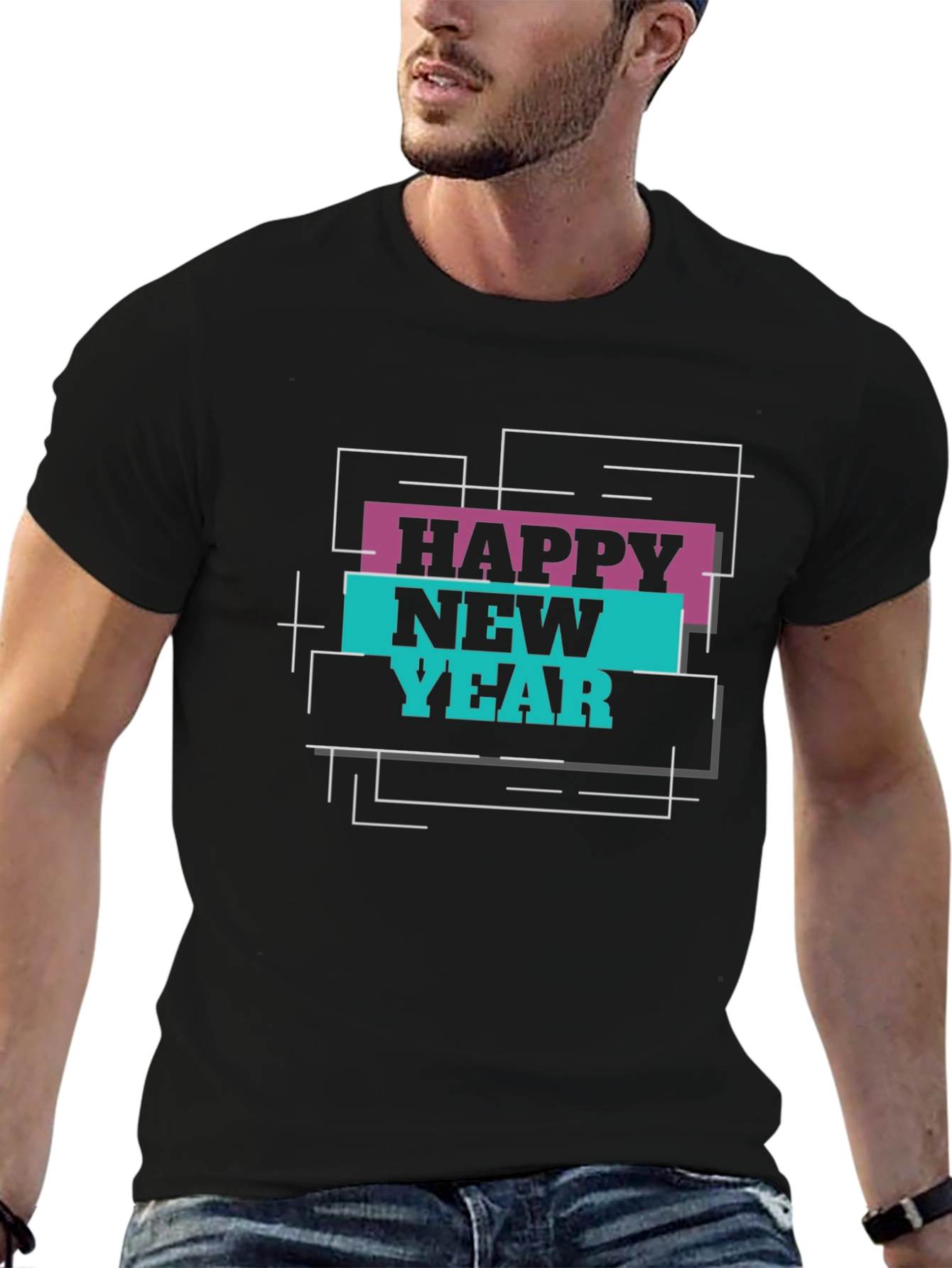 Happy New Year Graphic T-Shirt - Black