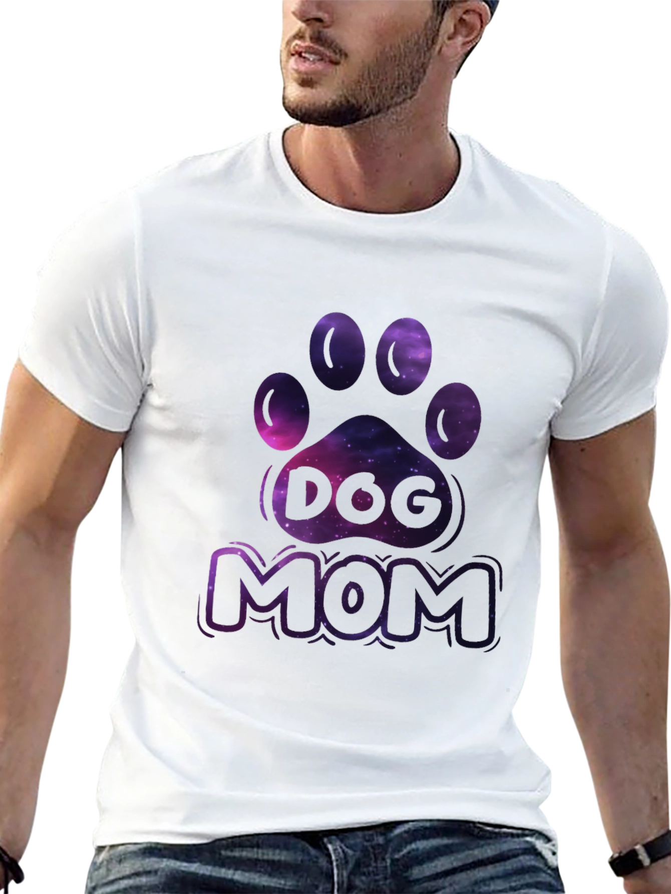 Dog Mom Galaxy Paw Print T-Shirt