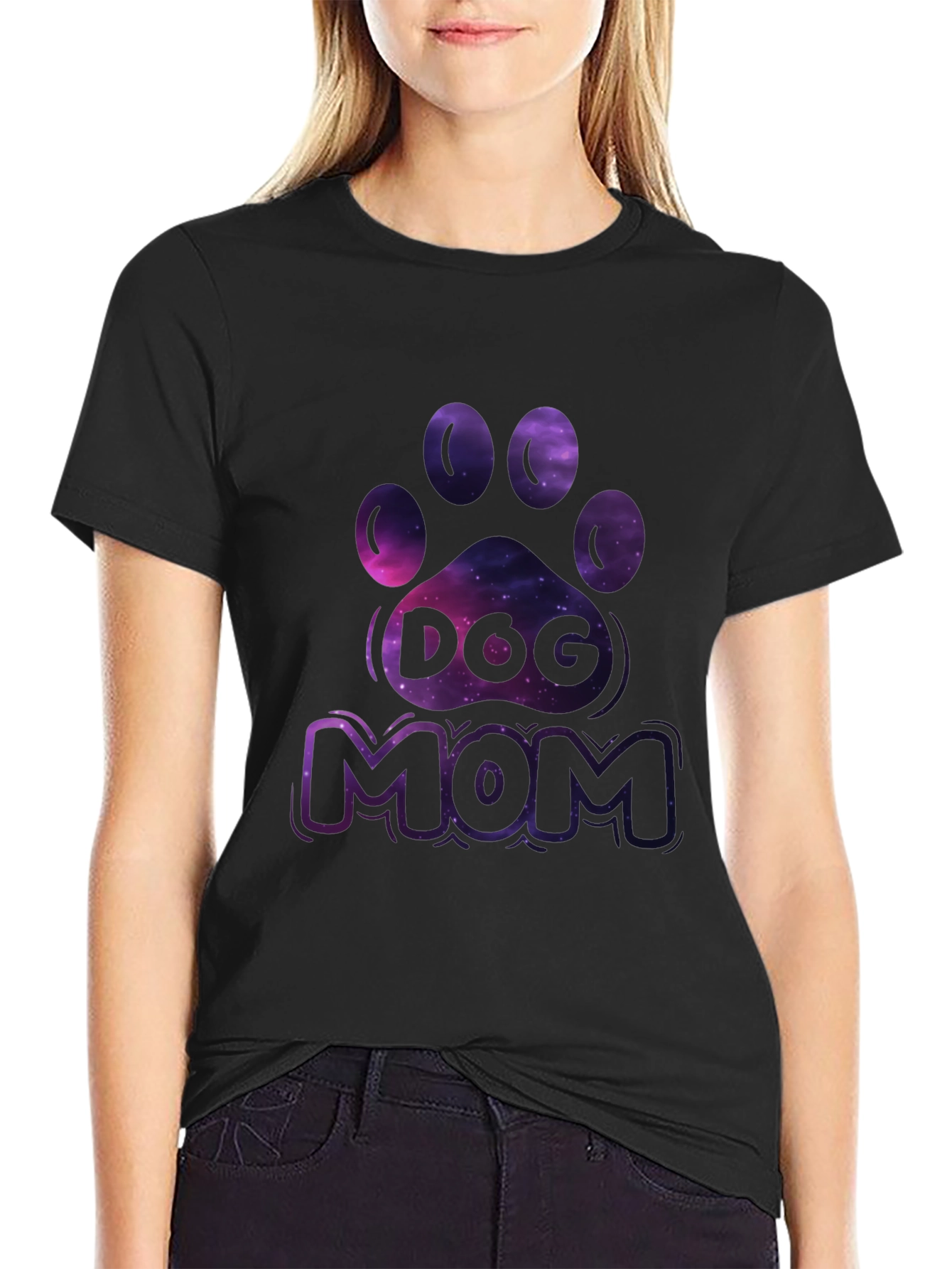Dog Mom Galaxy Paw Print T-Shirt
