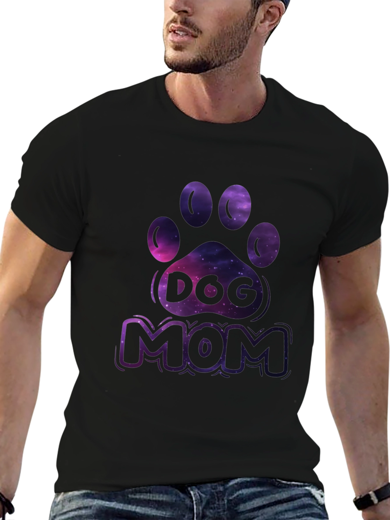 Dog Mom Galaxy Paw Print T-Shirt