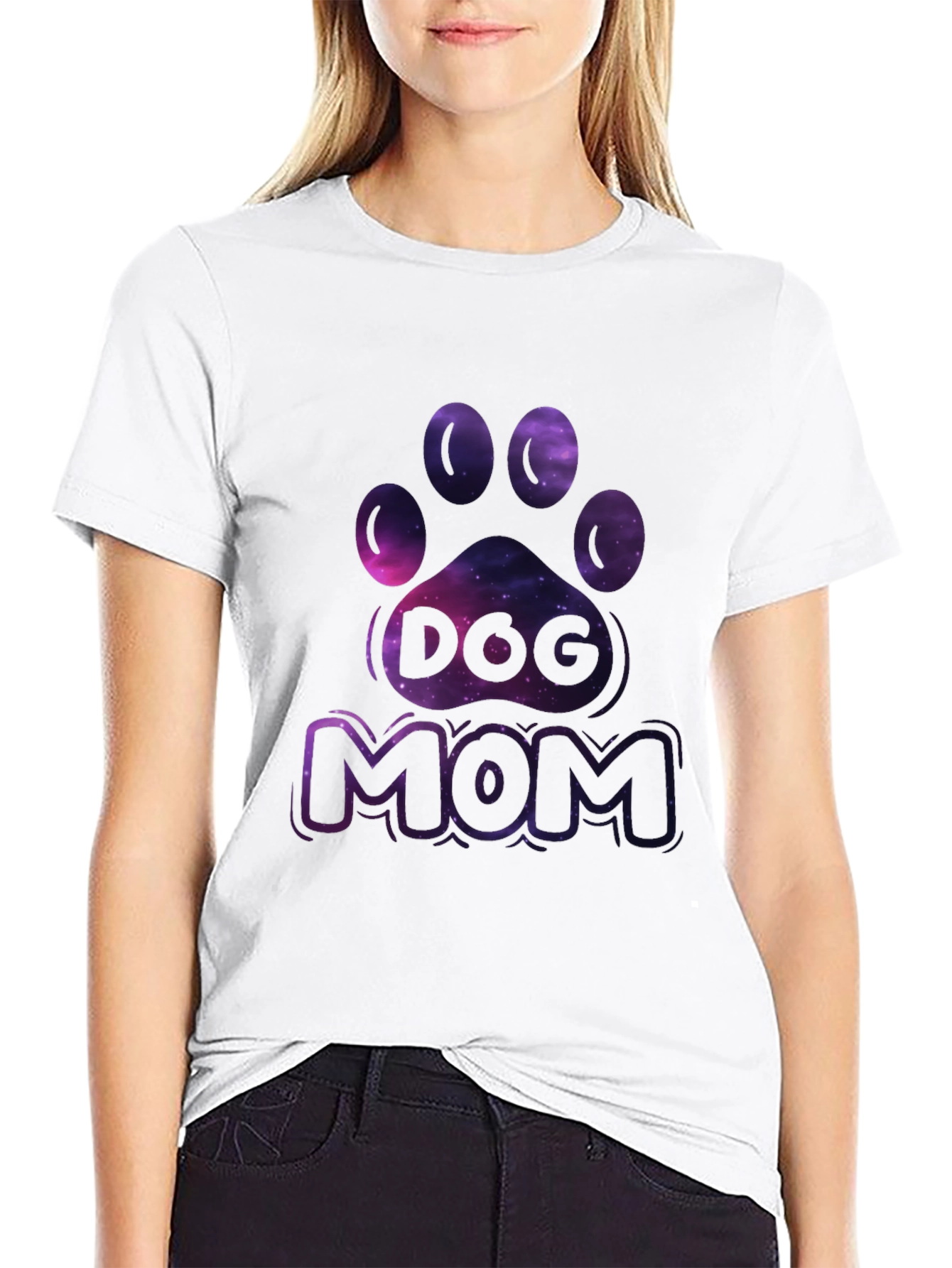 Dog Mom Galaxy Paw Print T-Shirt