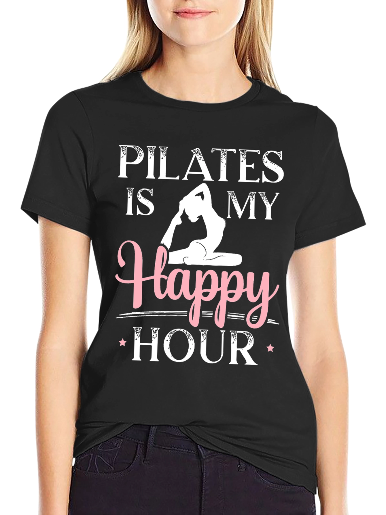 Pilates is My Happy Hour Black Graphic Tee