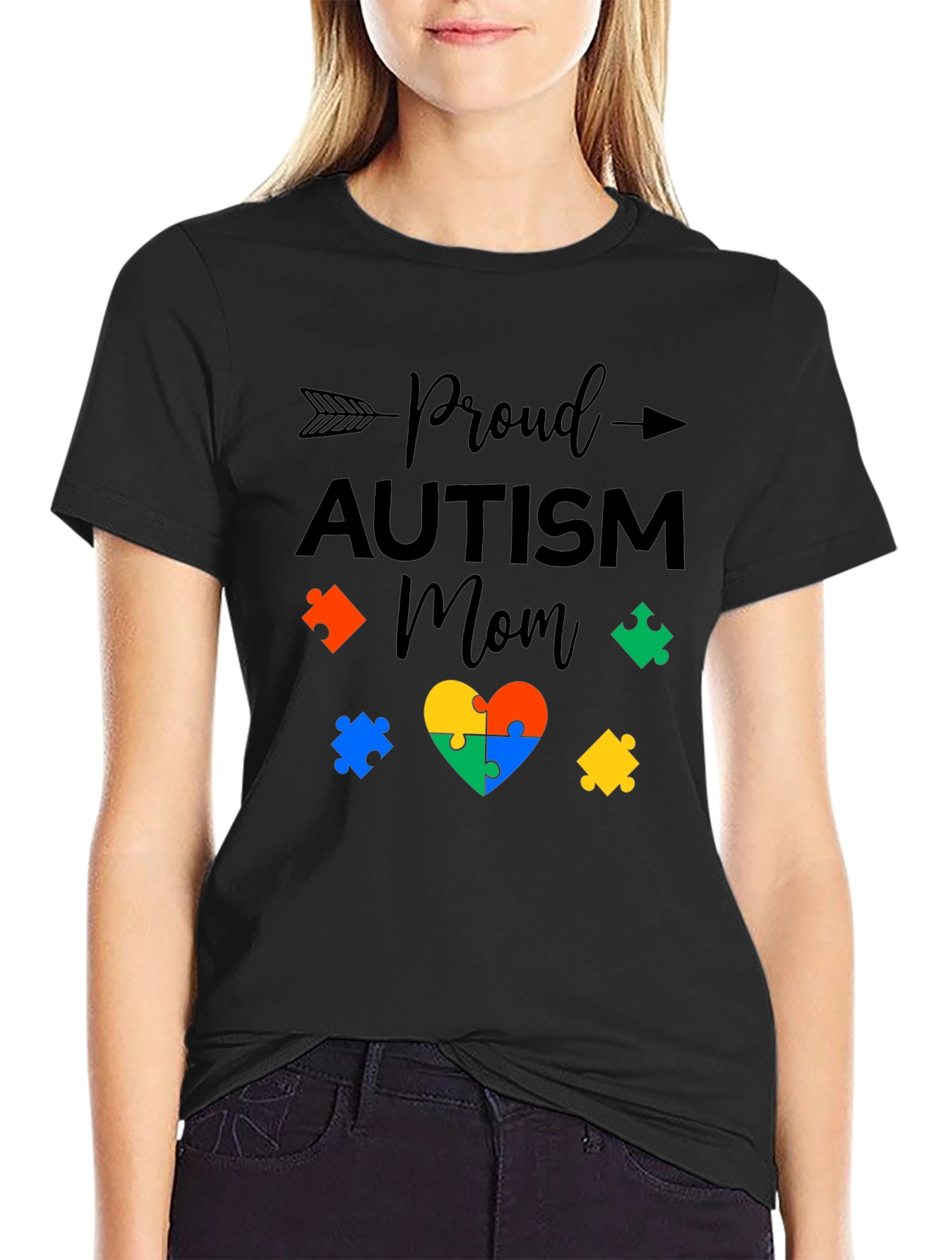 Proud Autism Mom T-Shirt: Puzzle Heart Design