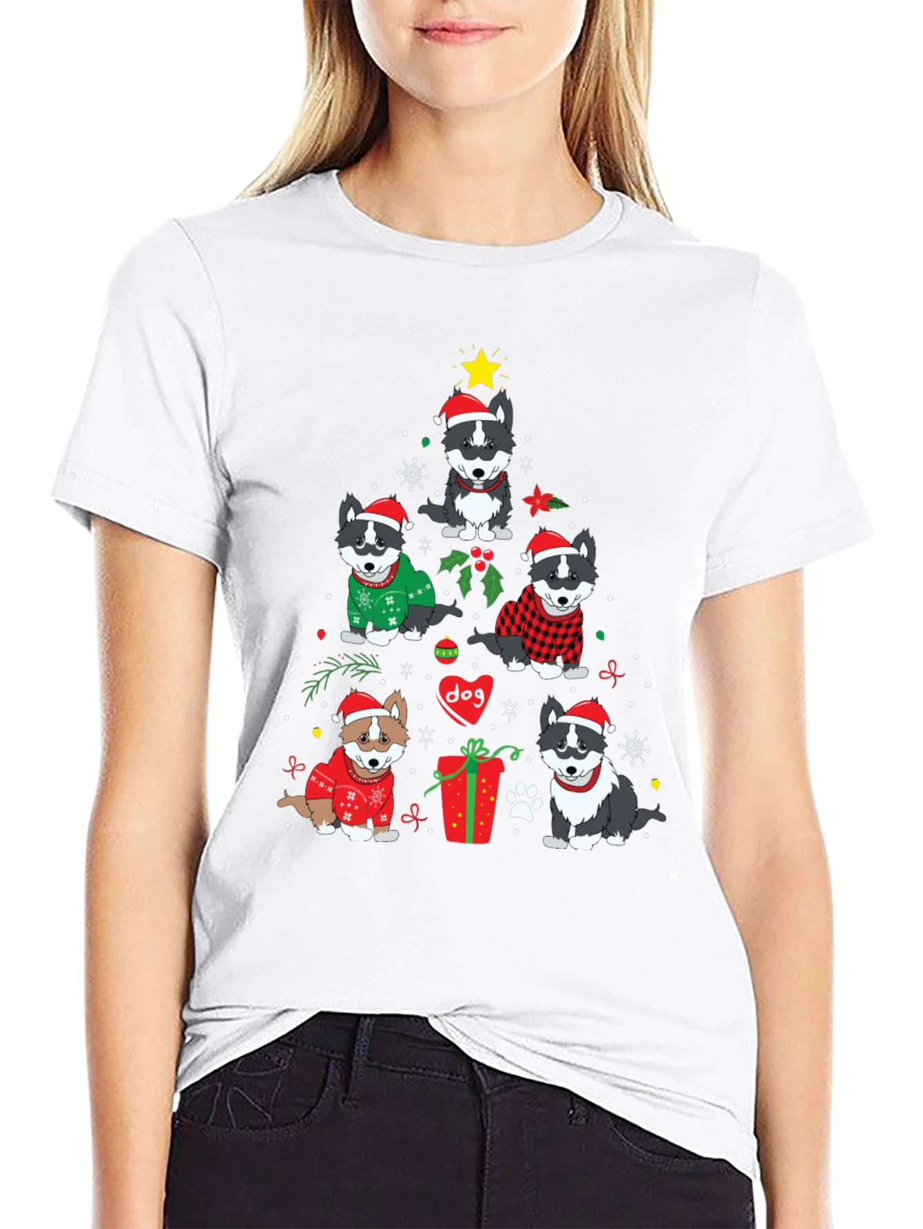 Festive Dog Christmas Tree Graphic Tee