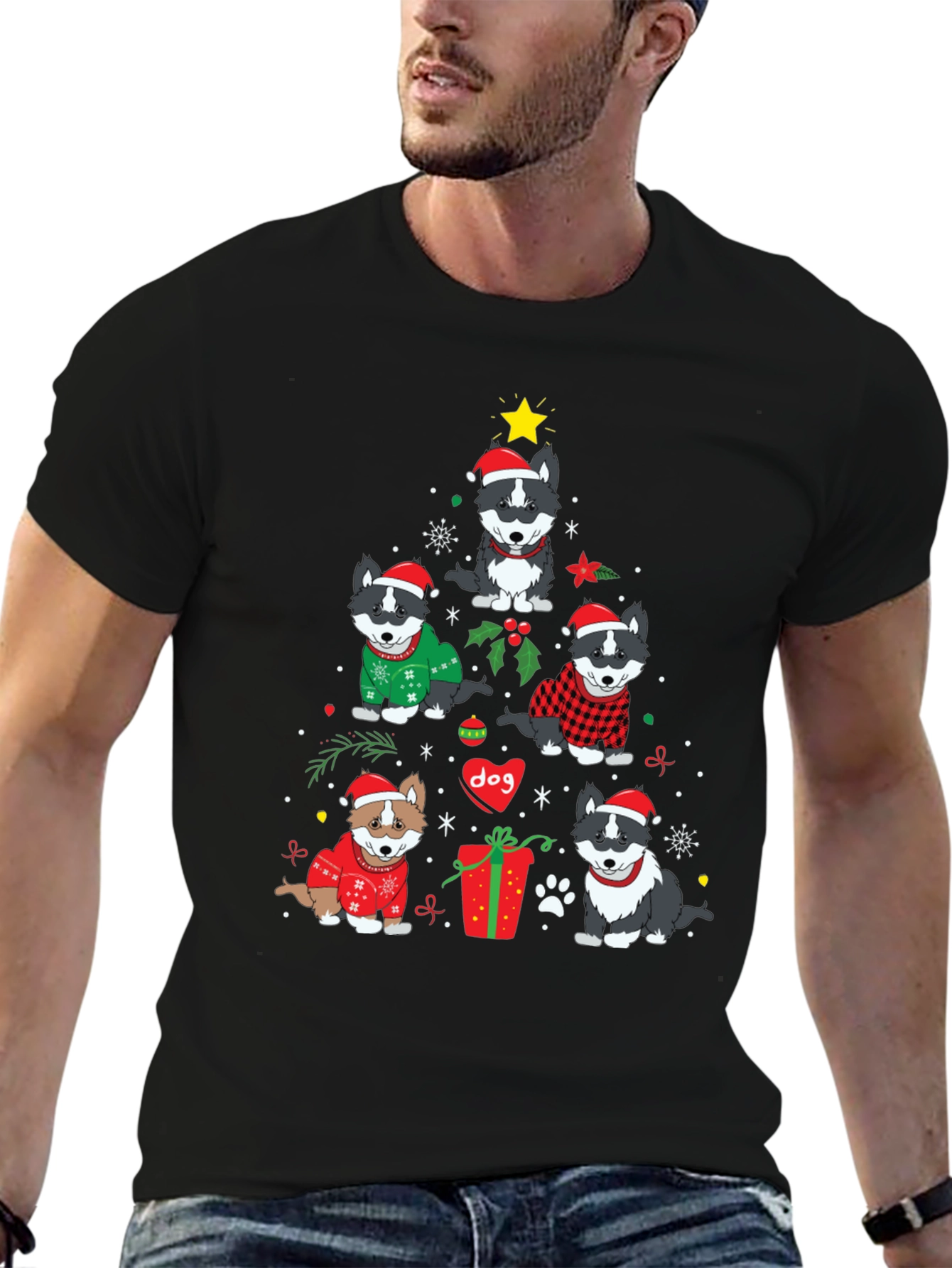 Festive Dog Christmas Tree Graphic Tee
