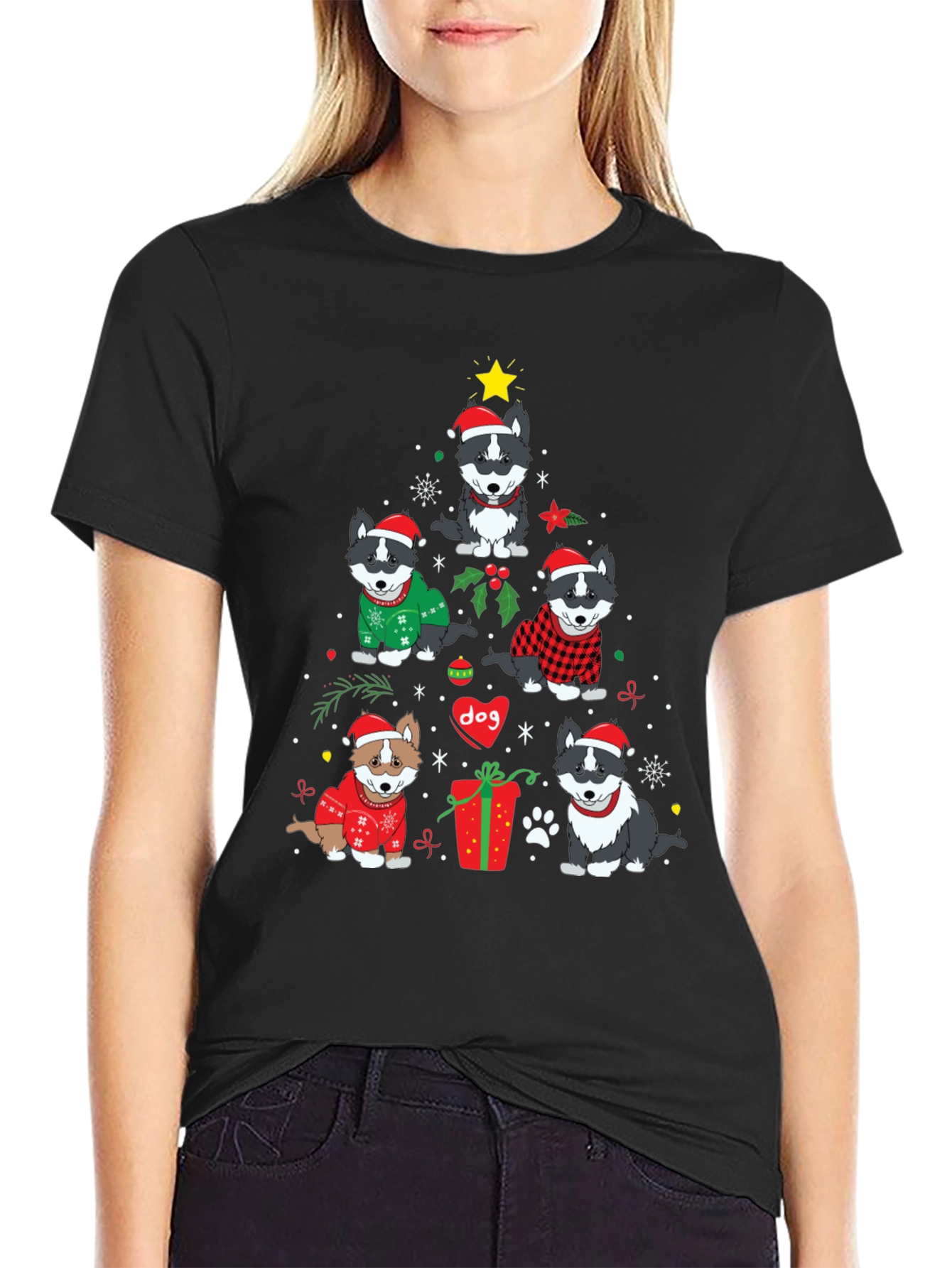 Festive Dog Christmas Tree Graphic Tee