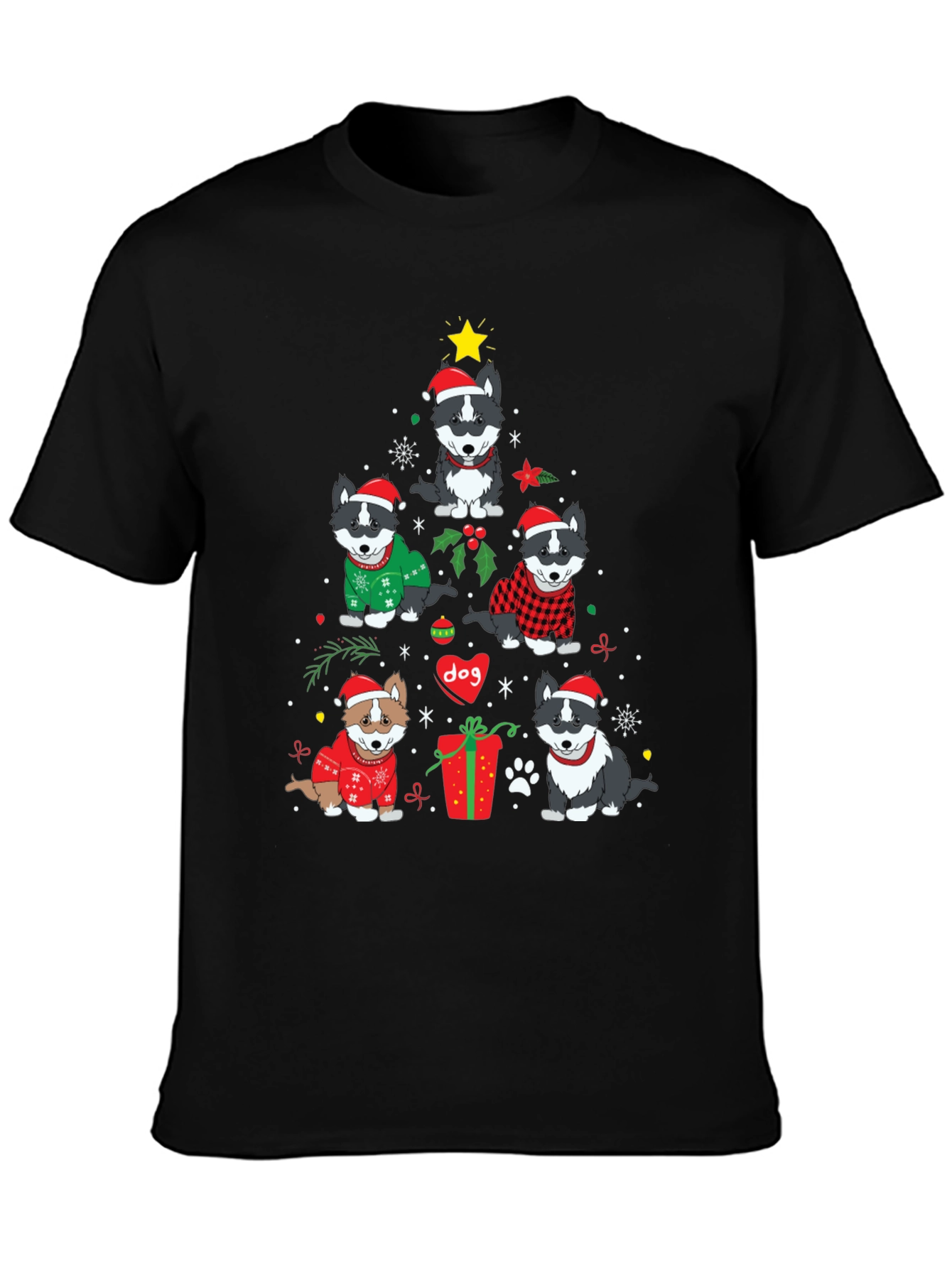 Festive Dog Christmas Tree Graphic Tee